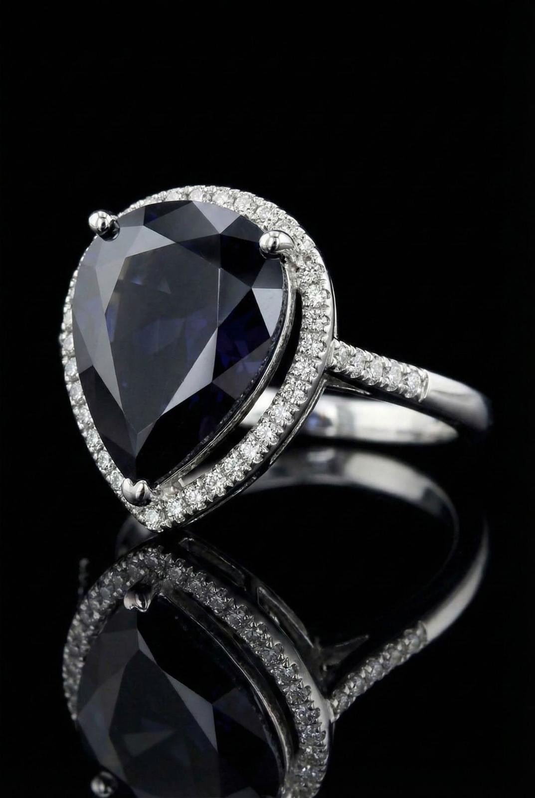 Inel LRSR518-SP din aur alb 18k cu safir 9.76ct si diamante naturale 0.22ct