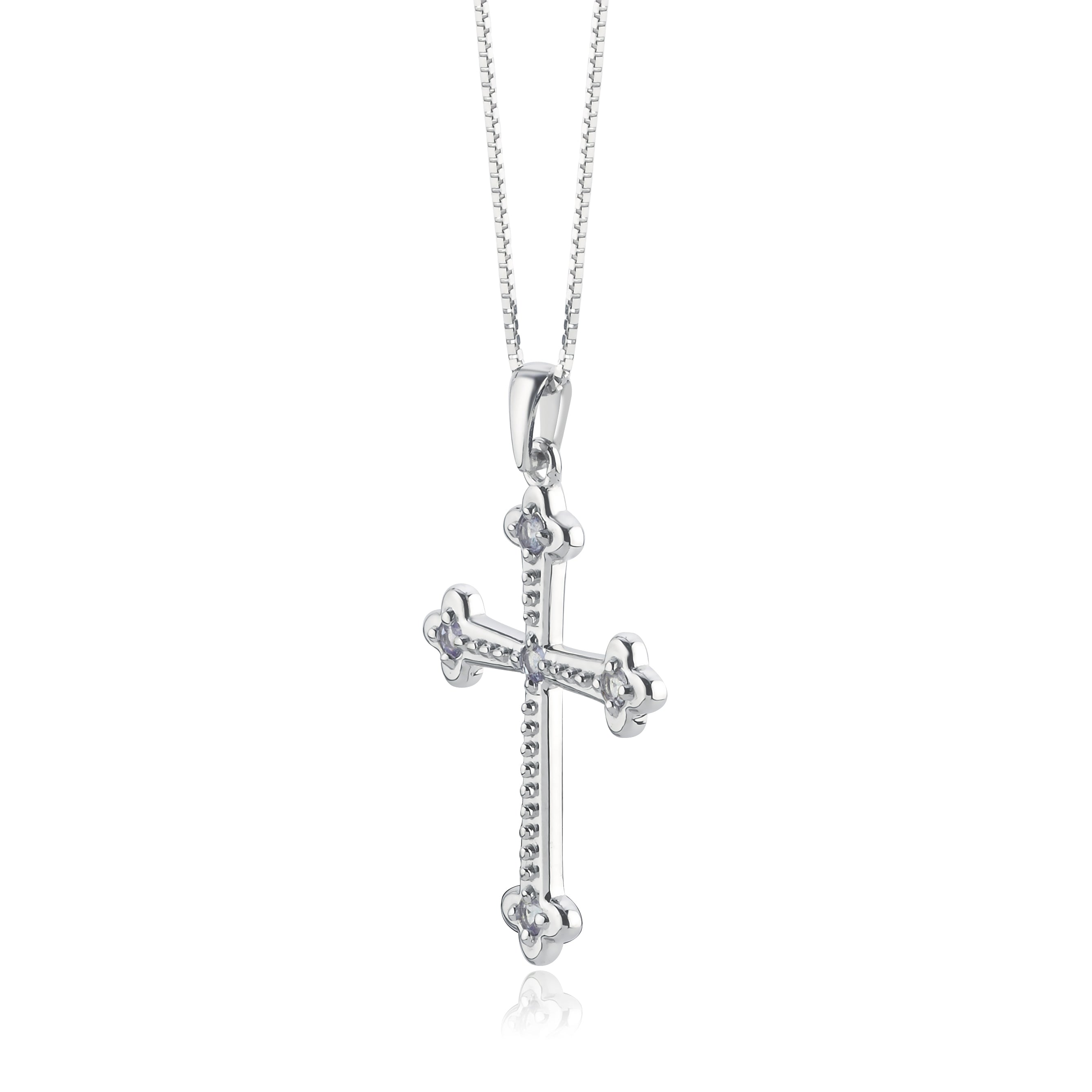 Colier cruce LRCR604 din aur alb 14k cu tanzanite 0.12ct