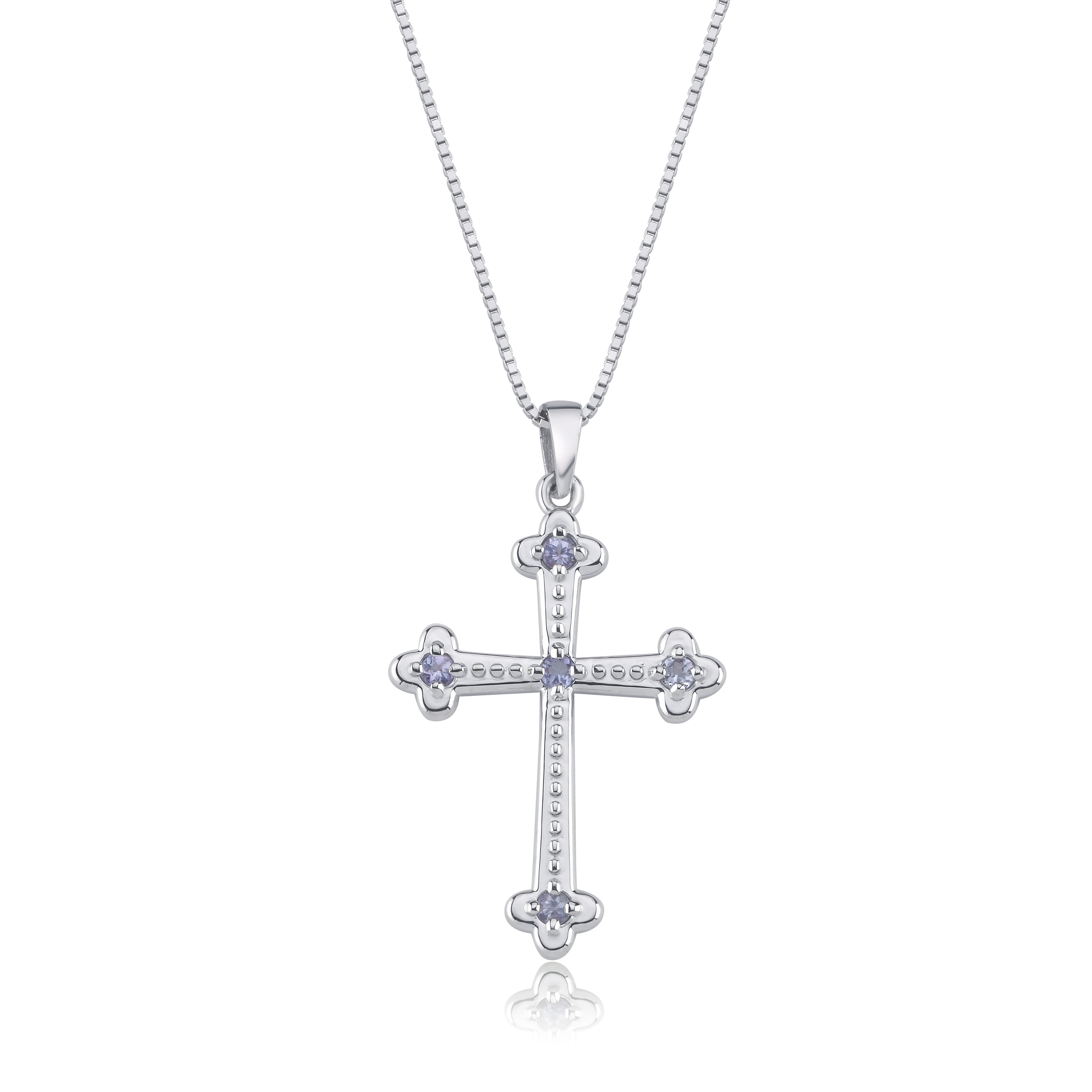 Colier cruce LRCR604 din aur alb 14k cu tanzanite 0.12ct
