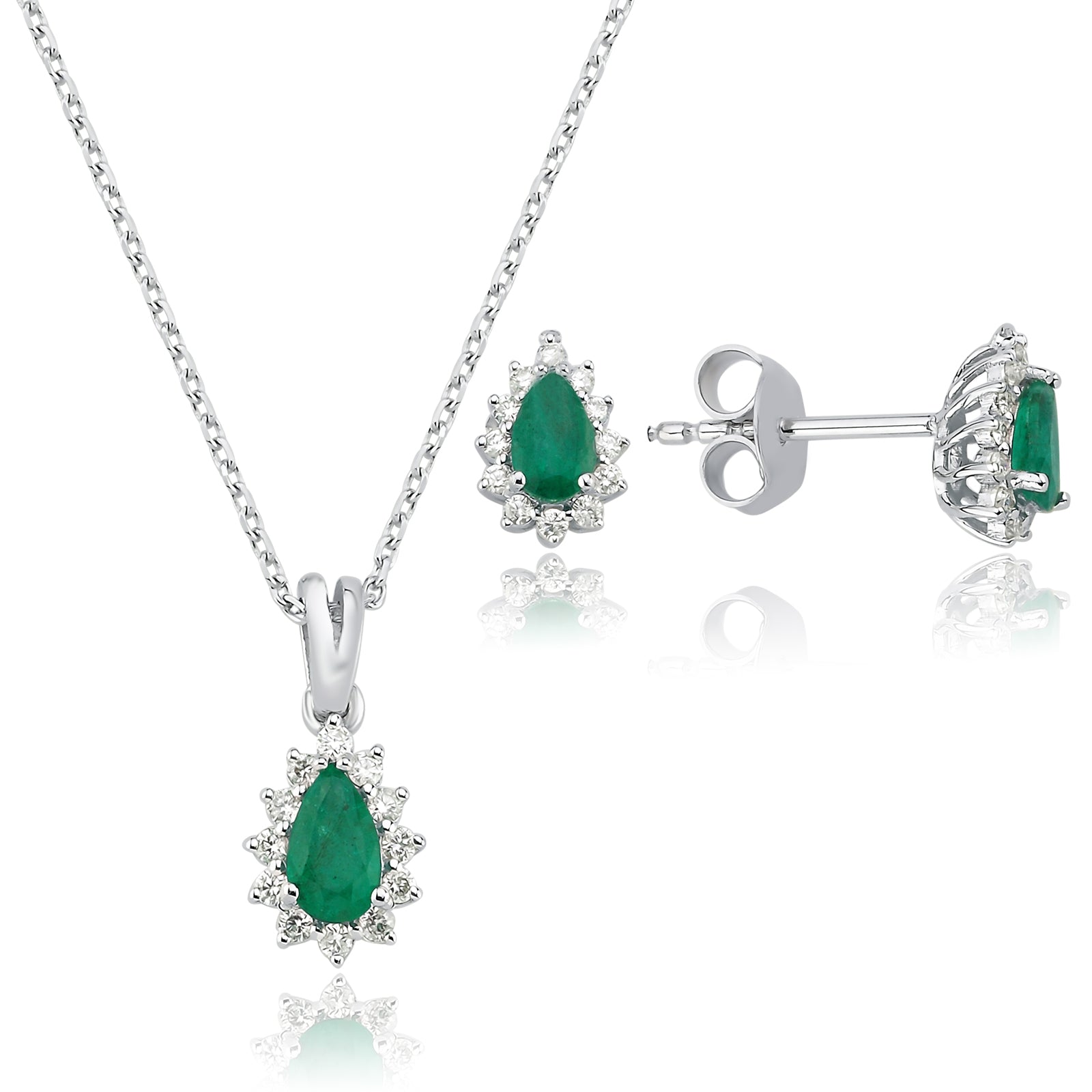 COLIER AVS1940 DIN AUR ALB 14K CU DIAMANTE SI SMARALD FORMA LACRIMA - Bijuterii LA ROSA