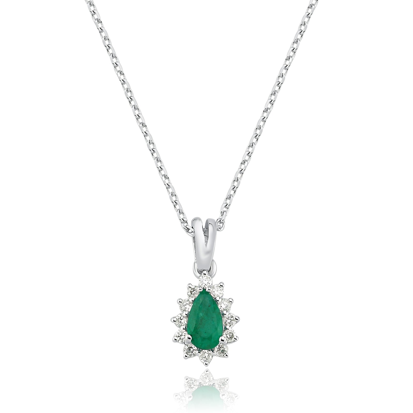 COLIER AVS1940 DIN AUR ALB 14K CU DIAMANTE SI SMARALD FORMA LACRIMA - Bijuterii LA ROSA