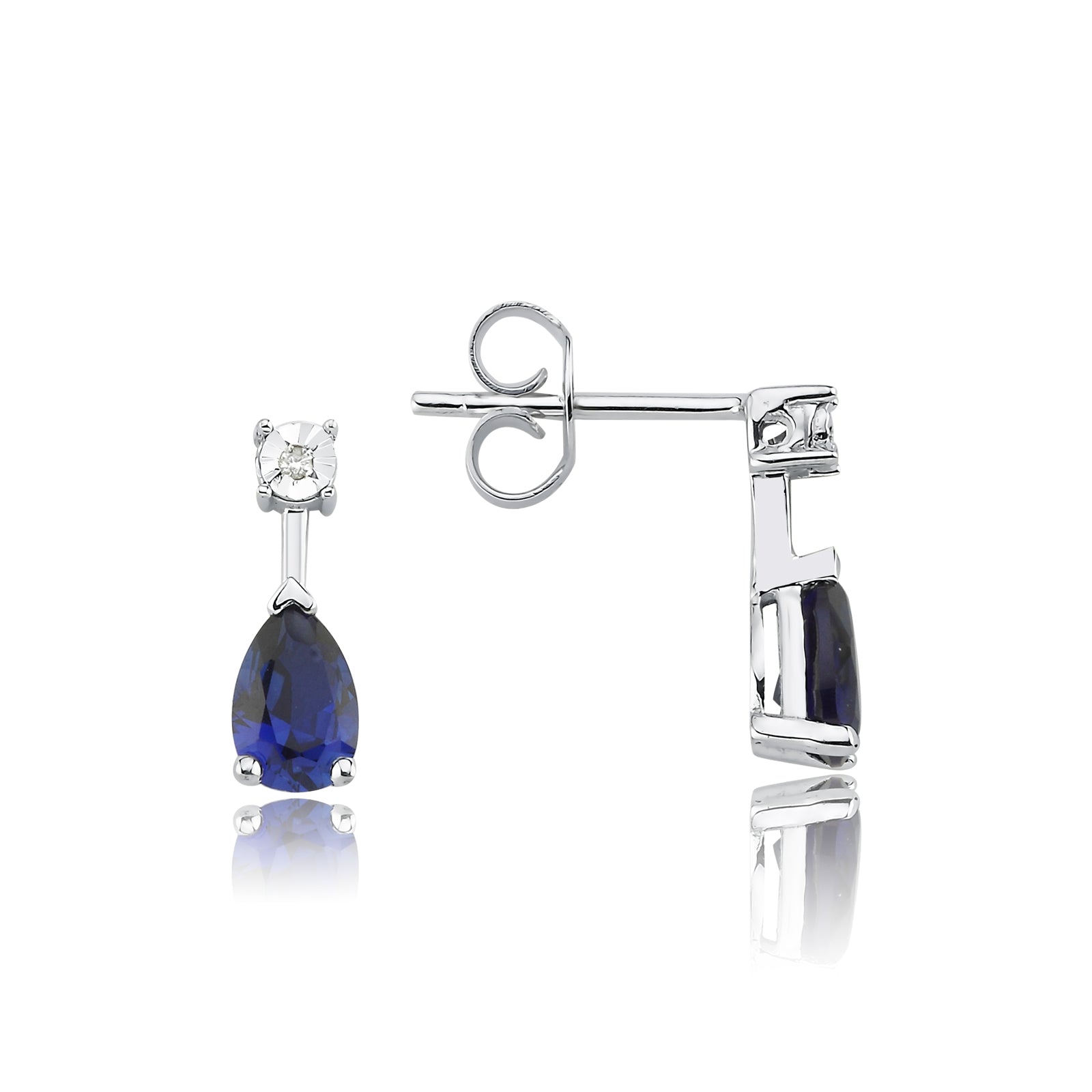 Cercei AVS2255 din aur alb 14k cu safir si diamante - Bijuterii LA ROSA