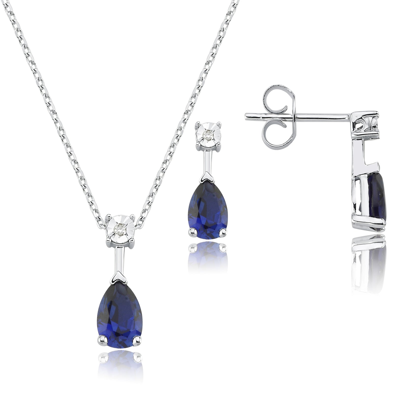 Cercei AVS2255 din aur alb 14k cu safir si diamante - Bijuterii LA ROSA