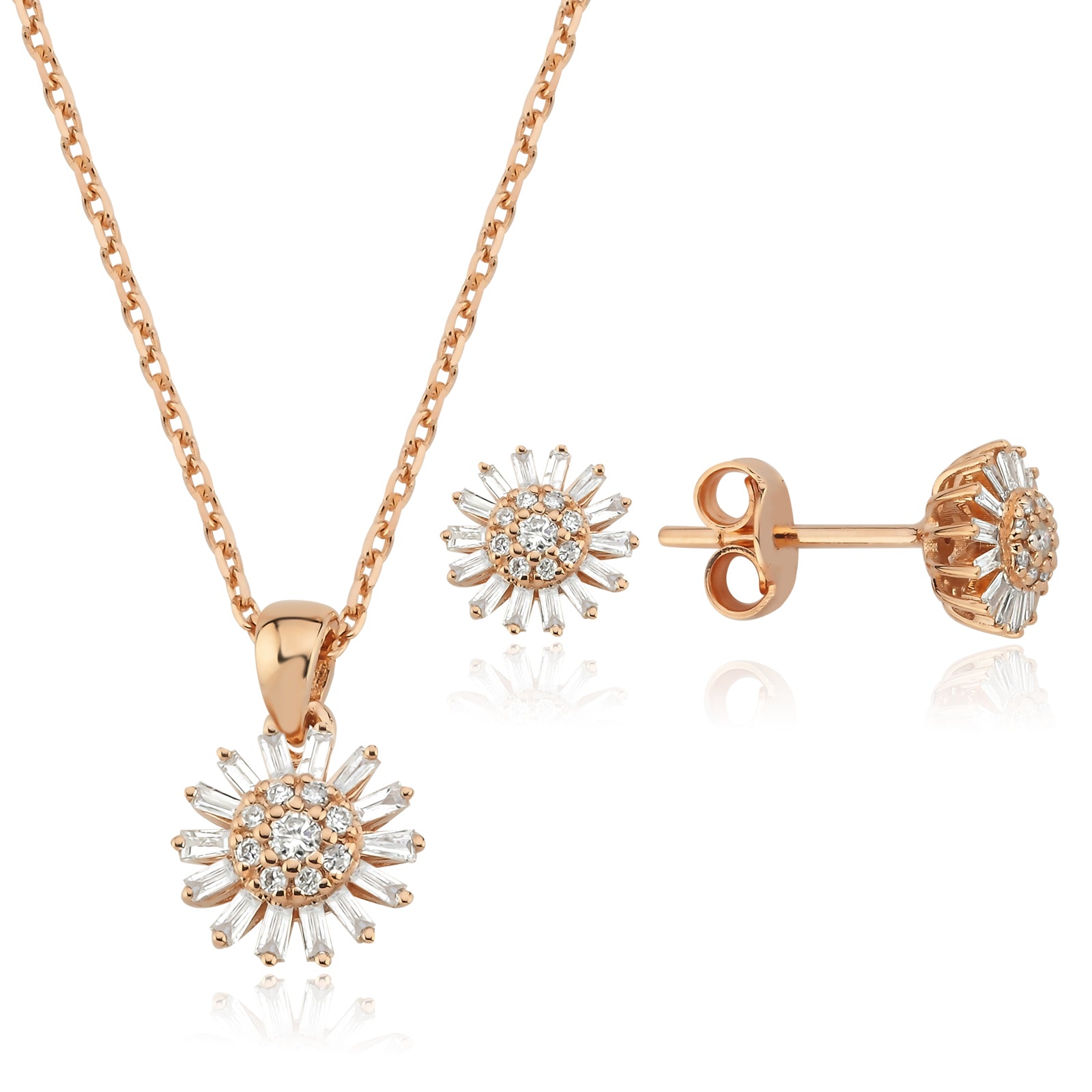 Colier din aur roz de 14k cu diamante baghete - Bijuterii LA ROSA
