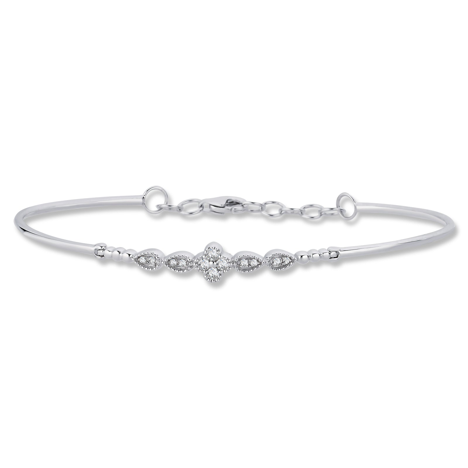 Bratara CN1277-B din aur alb 14k model floare cu diamante - Bijuterii LA ROSA