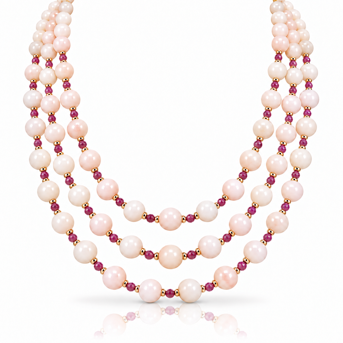 Colier Bagliori aur galben 18k, coral roz, rubine si hematite