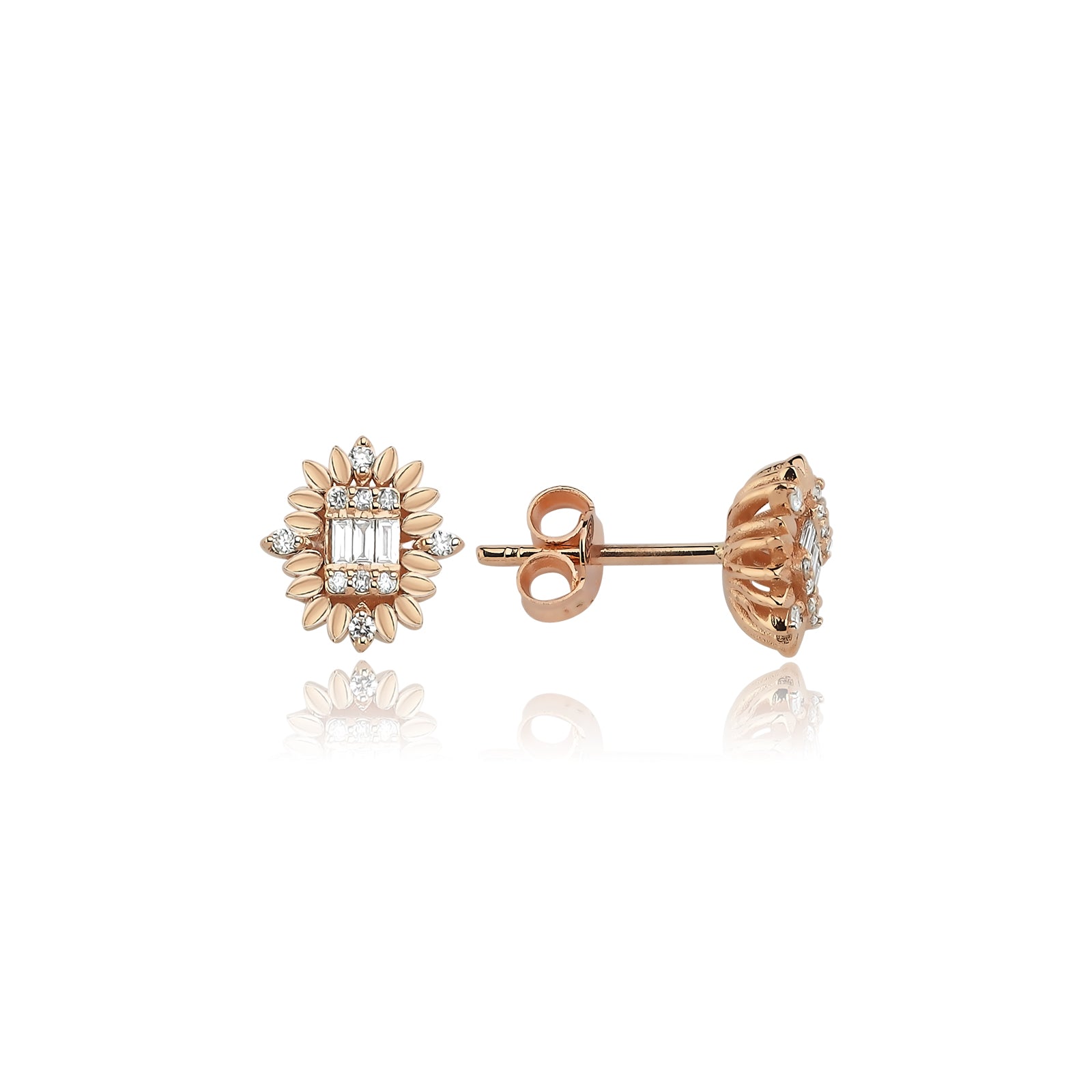 Cercei E000224 din aur roz 14k cu diamante - Bijuterii LA ROSA