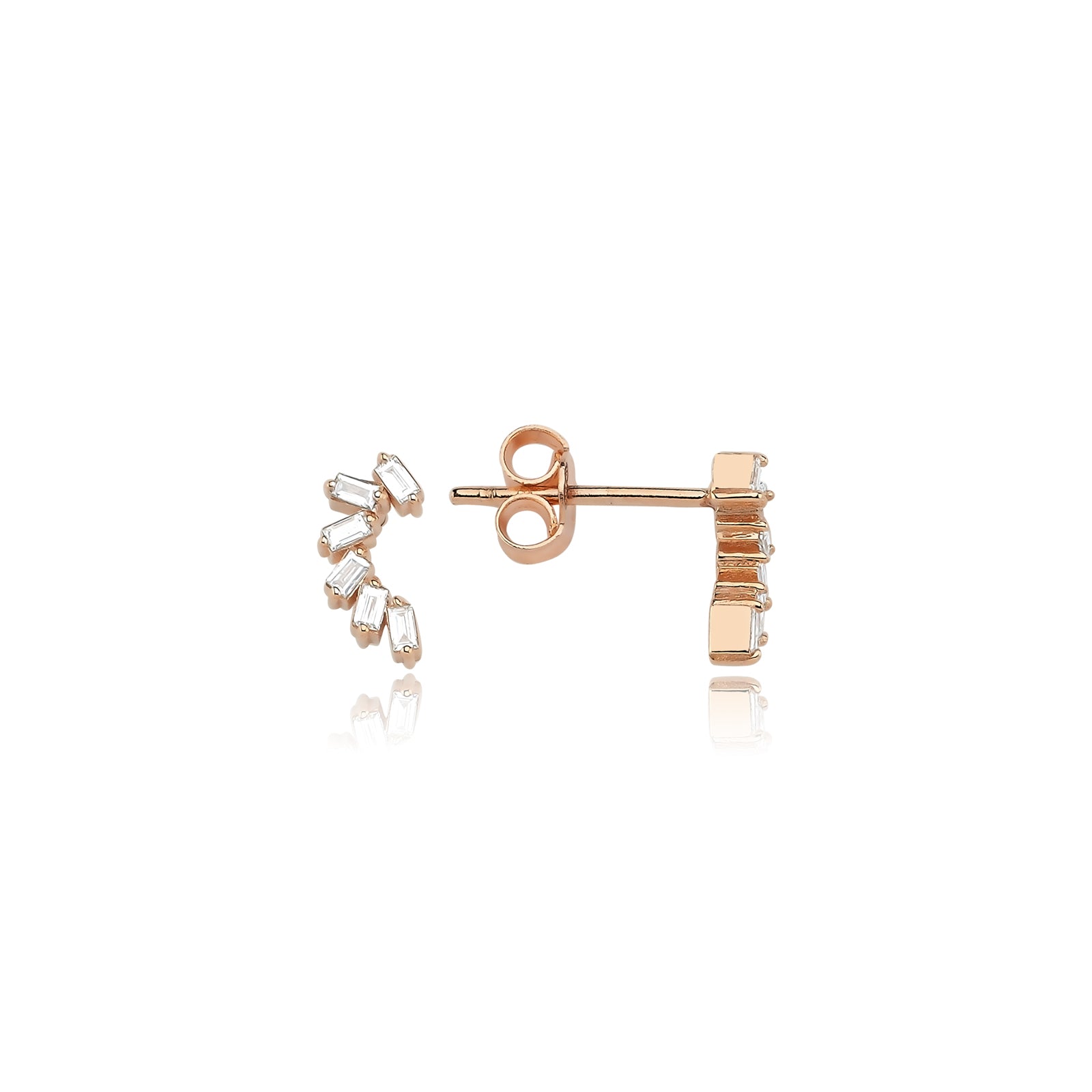 Cercei E001418 din aur roz 14k cu diamante baguette - Bijuterii LA ROSA