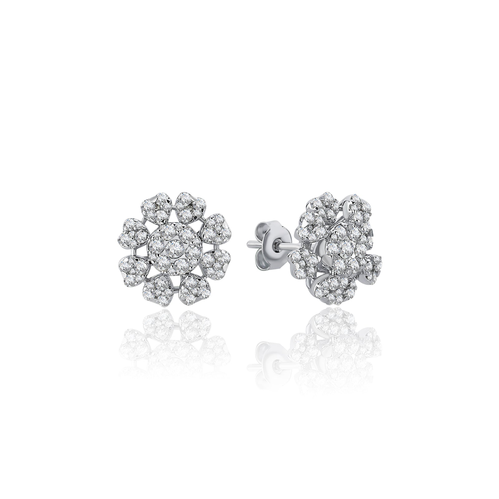 Cercei CN0382-E forma floare din aur alb 14k cu diamante rotunde - Bijuterii LA ROSA