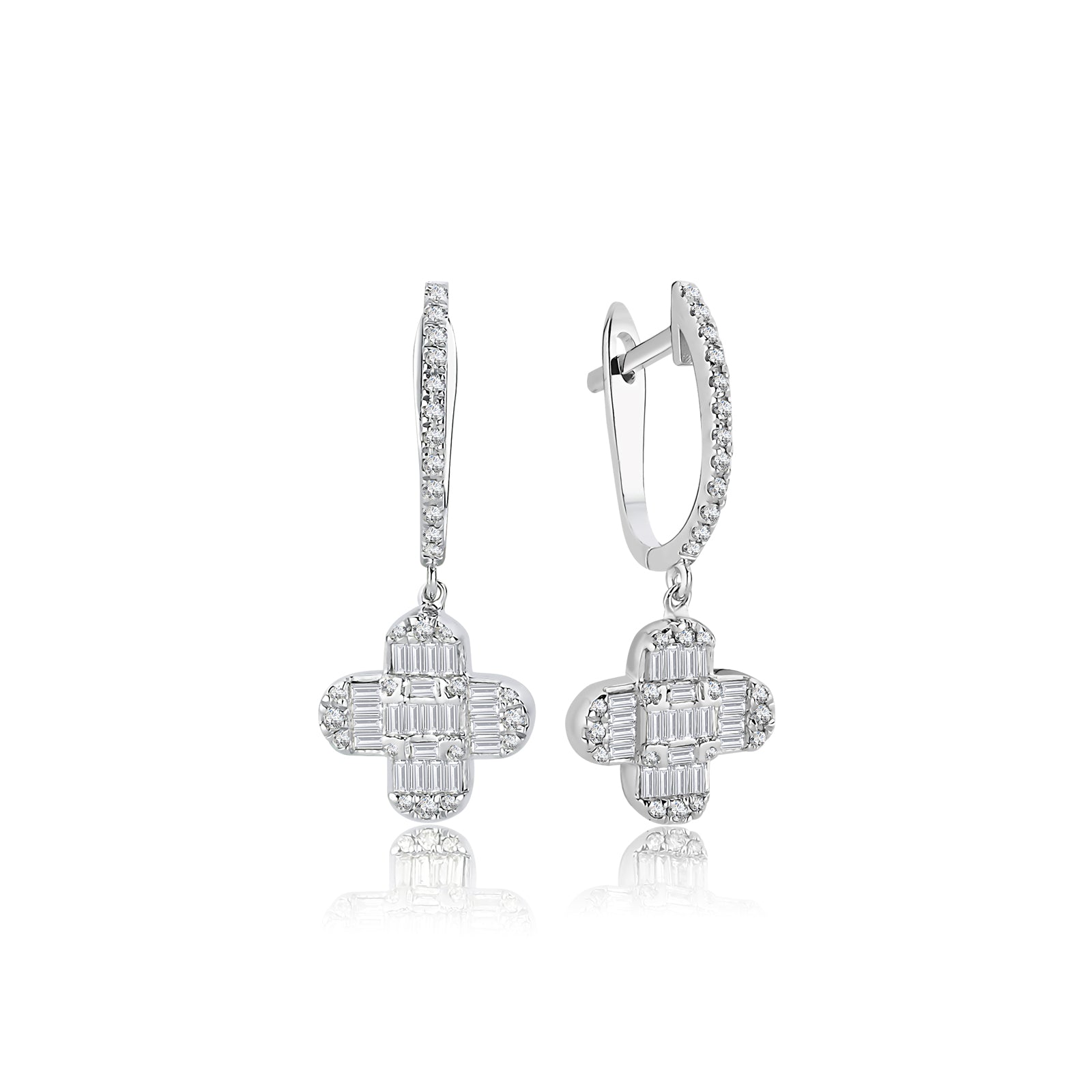 Cercei CN0578-E forma cruce din aur alb 14k cu diamante - Bijuterii LA ROSA