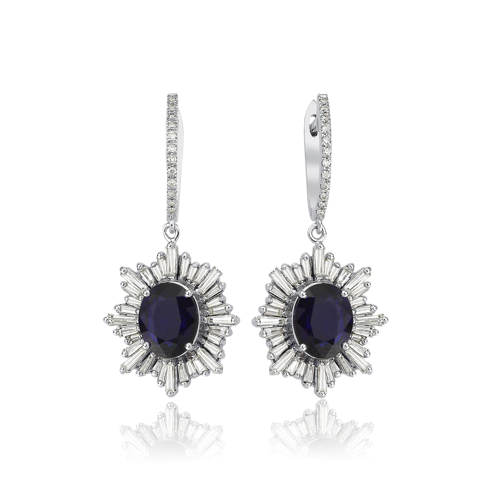 Cercei CN1055E din aur alb 14k cu diamante si safir - Bijuterii LA ROSA