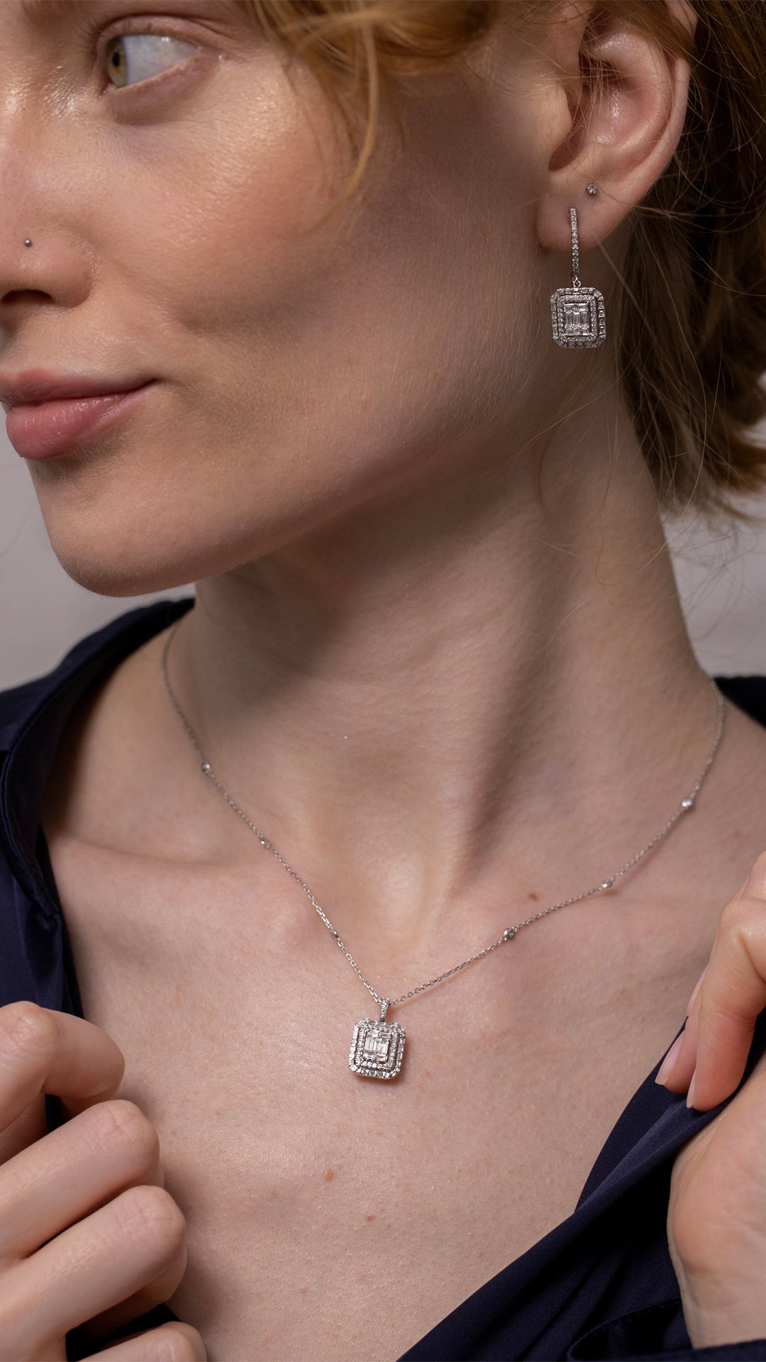 Colier CN1095M din aur alb 14k cu diamante - Bijuterii LA ROSA