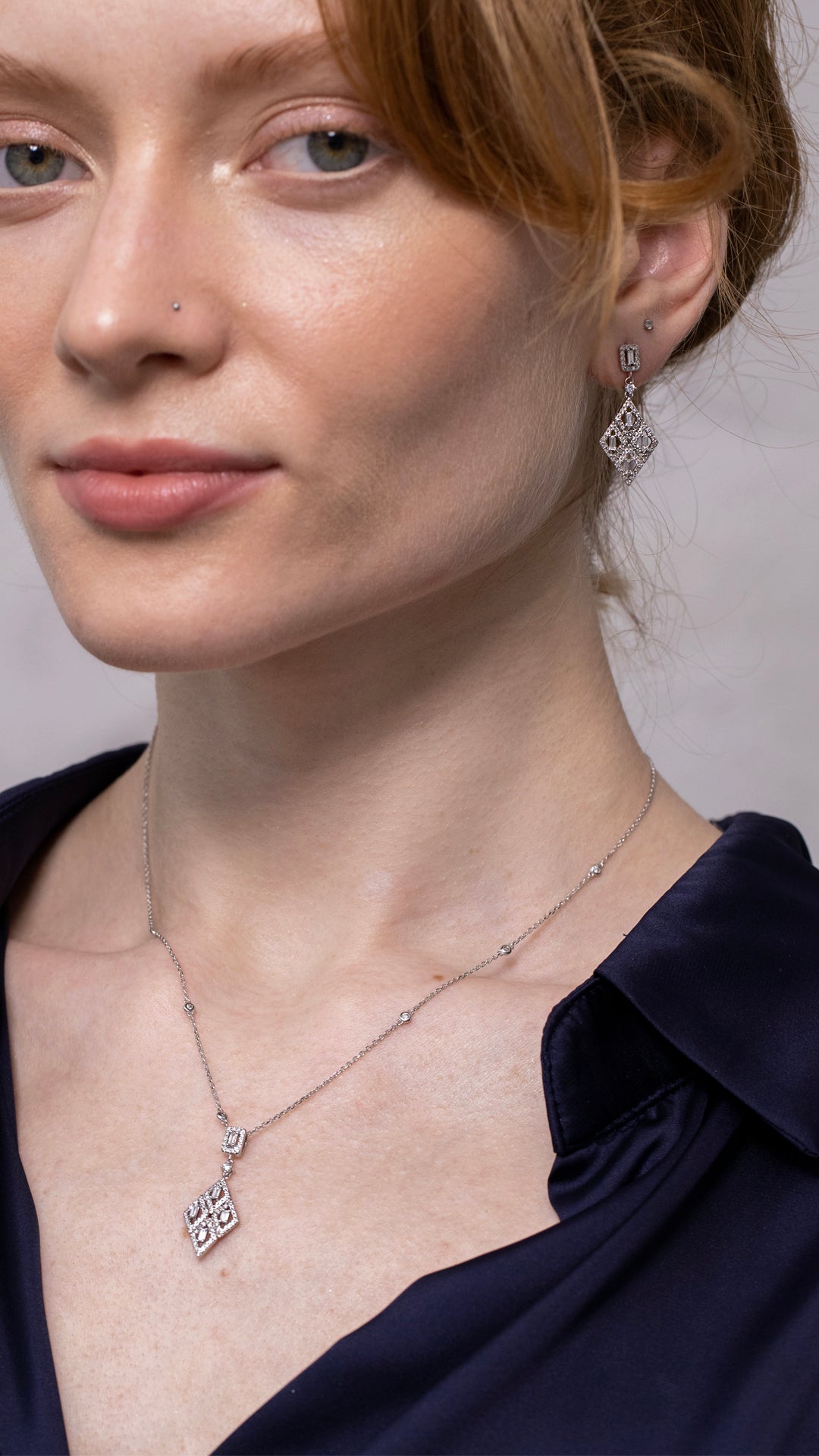 Cercei CN1318E din aur alb 14k cu diamante - Bijuterii LA ROSA