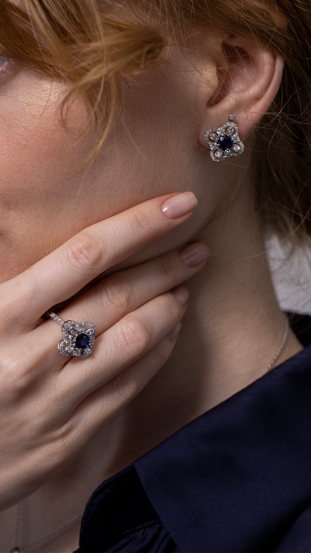 Inel HD0605R din aur alb 14k cu diamante si safir - Bijuterii LA ROSA