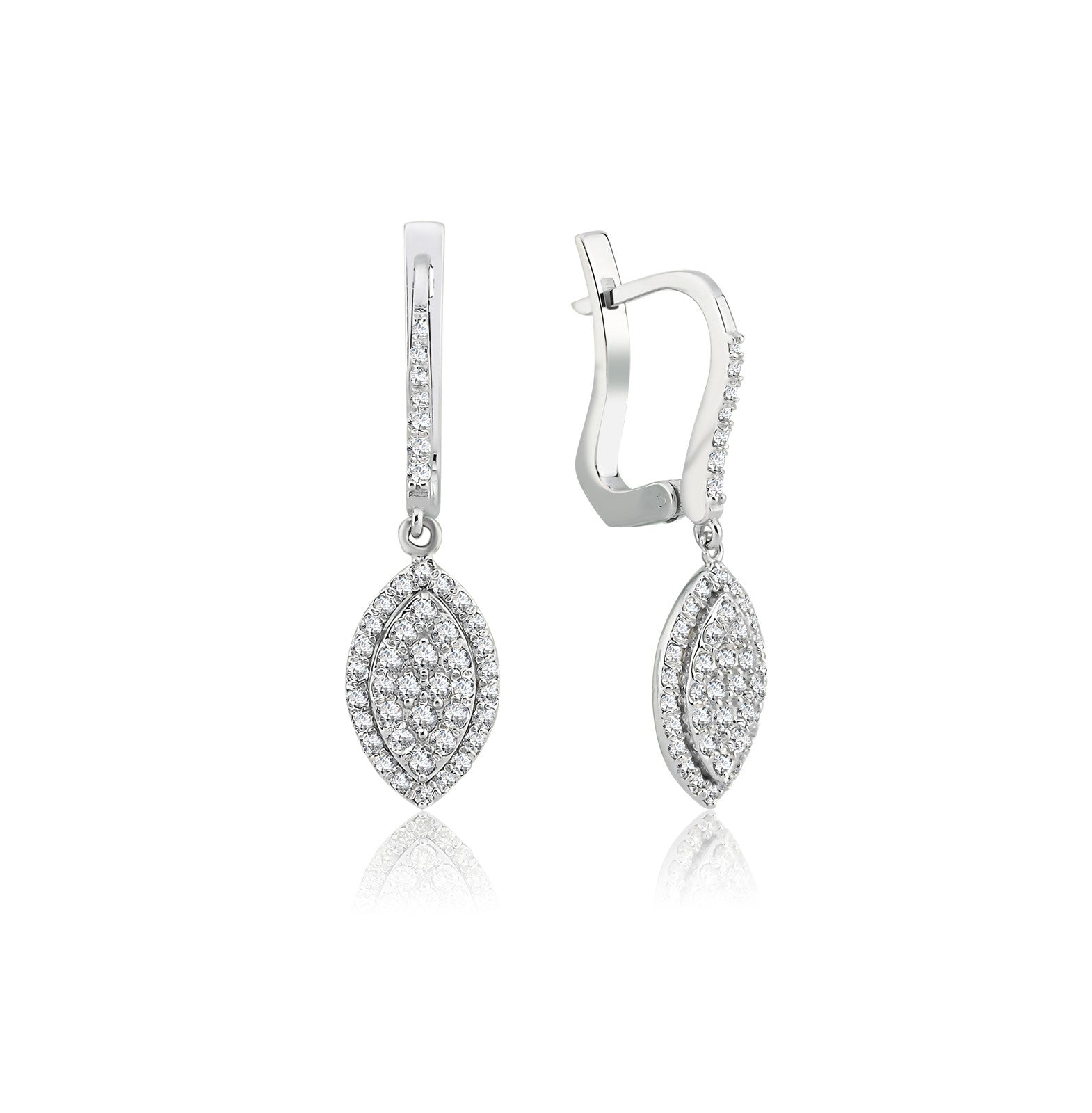 Cercei MD08122 din aur alb forma marquise cu diamante rotunde - Bijuterii LA ROSA