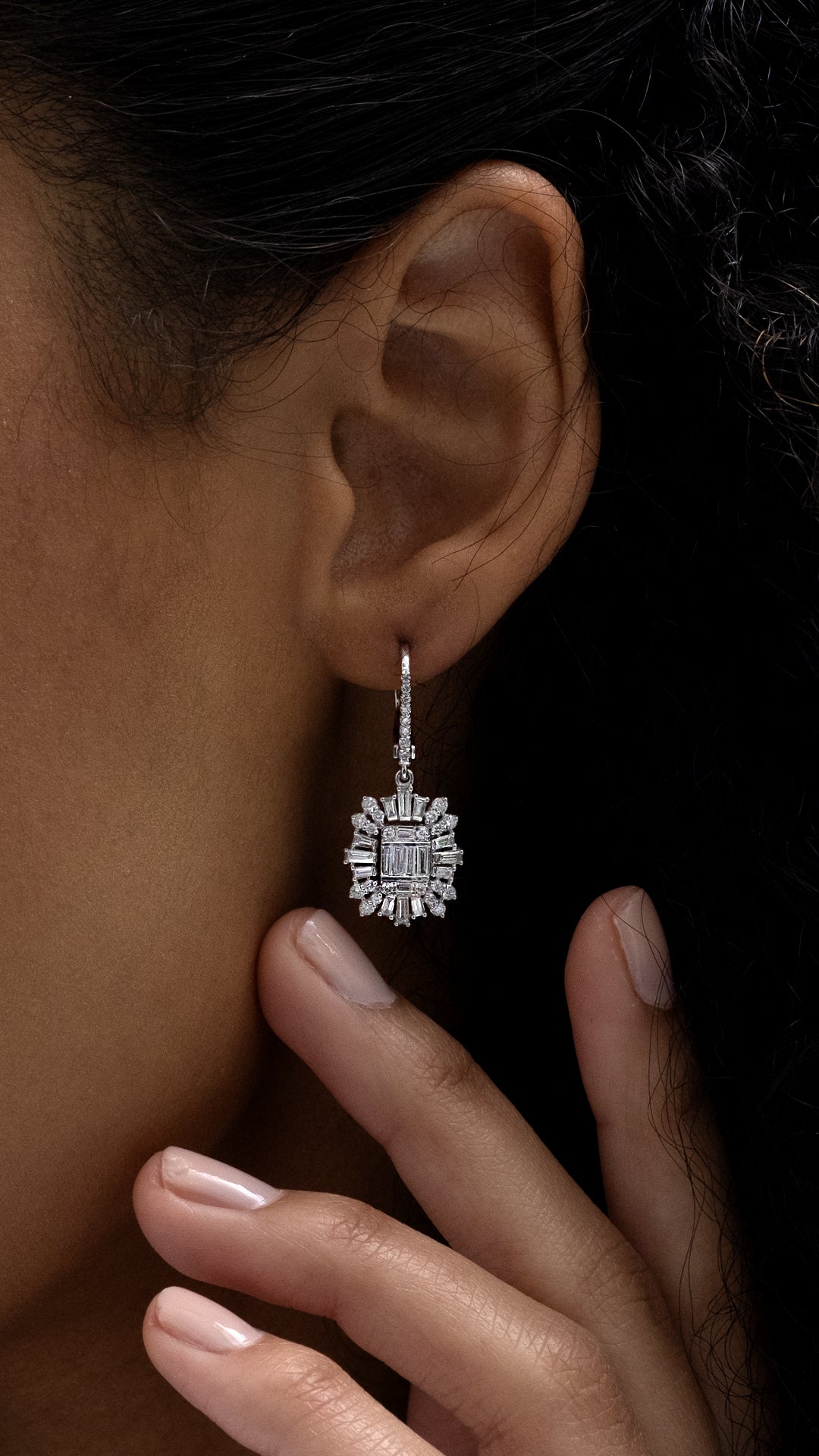 Cercei MD26163 din aur alb 14k cu diamante baguette - Bijuterii LA ROSA