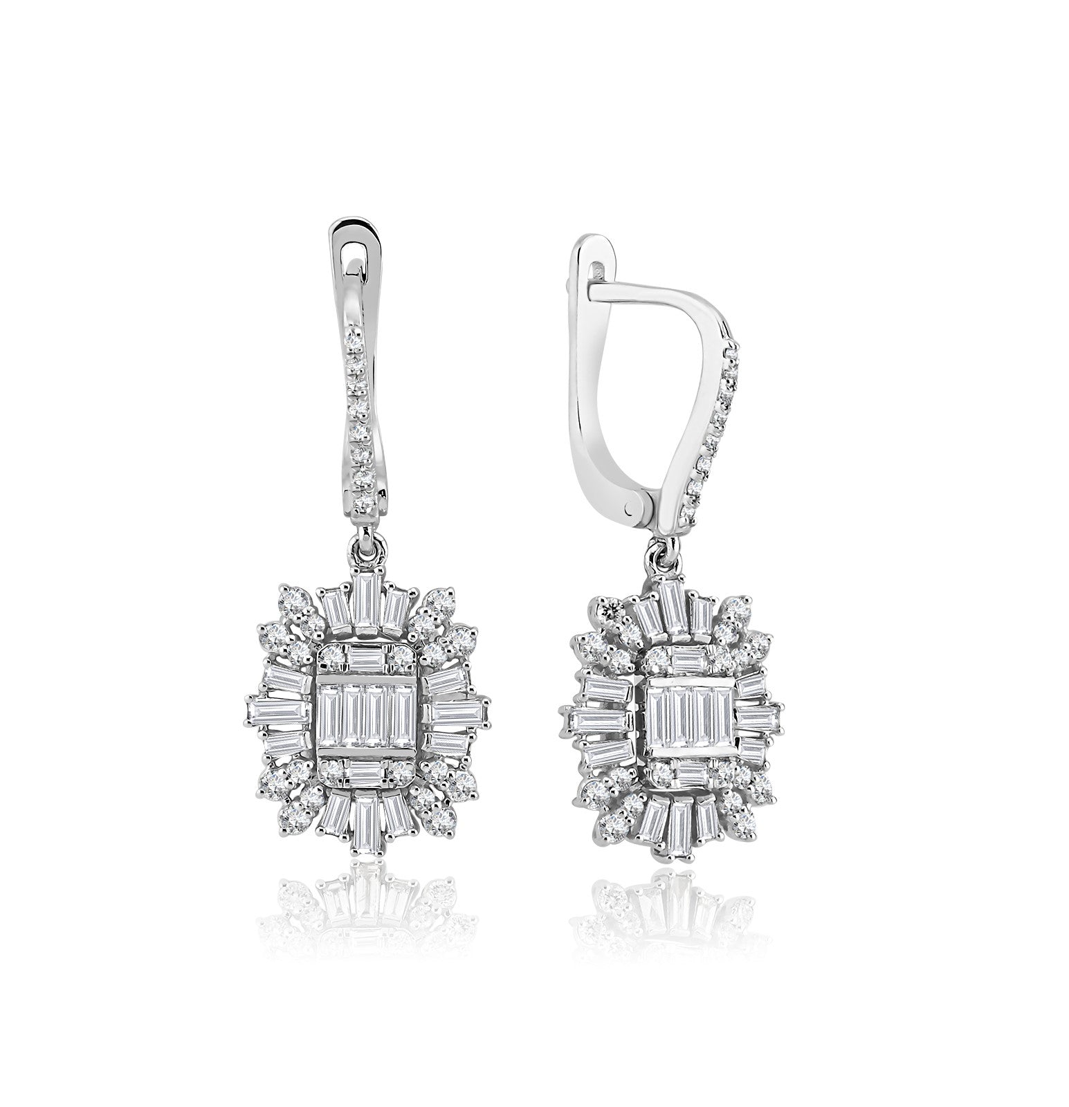 Cercei MD26163 din aur alb 14k cu diamante baguette - Bijuterii LA ROSA