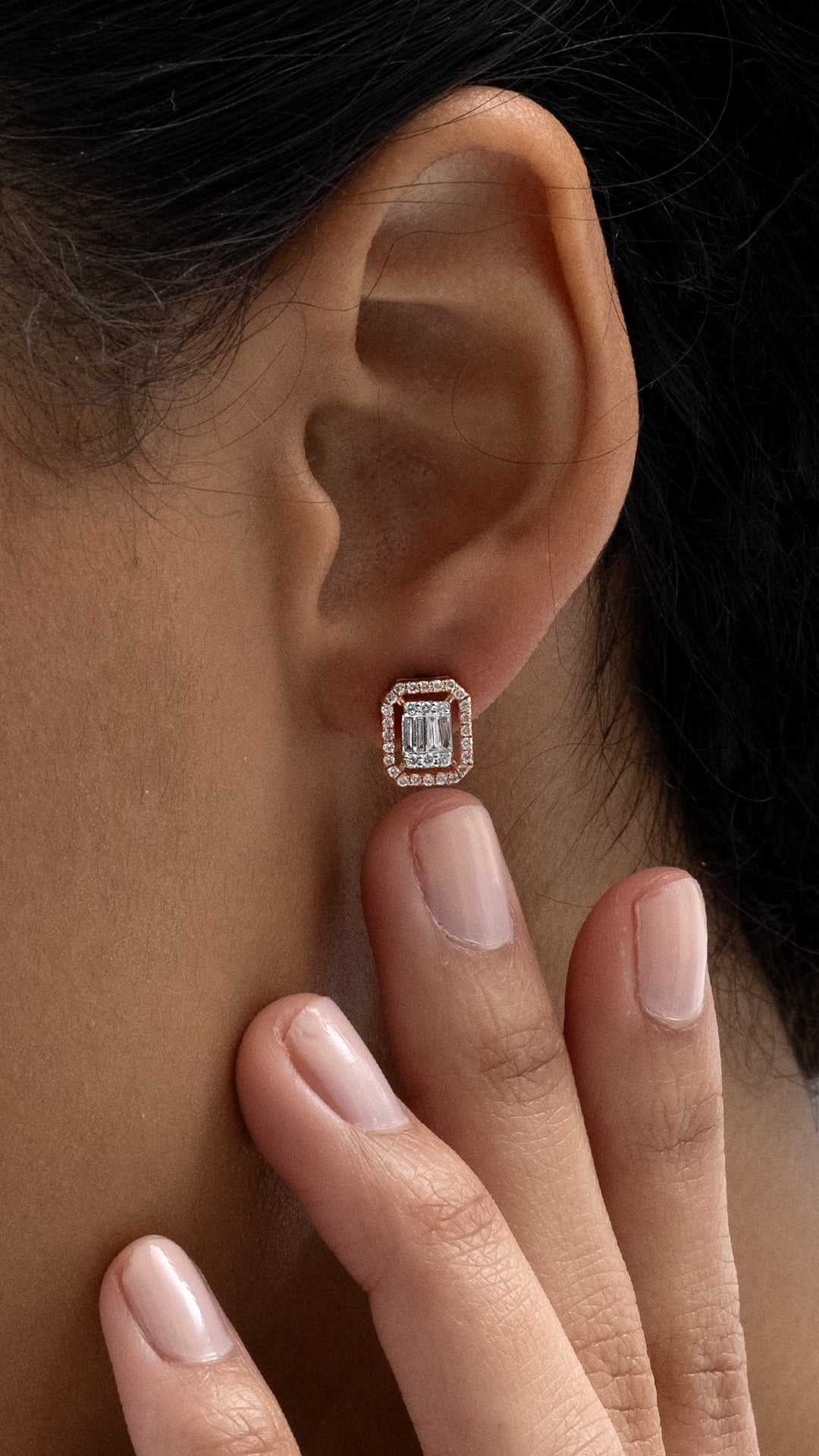 Cercei MD45482 din aur roz 14k forma dreptunghi cu diamante baguette - Bijuterii LA ROSA