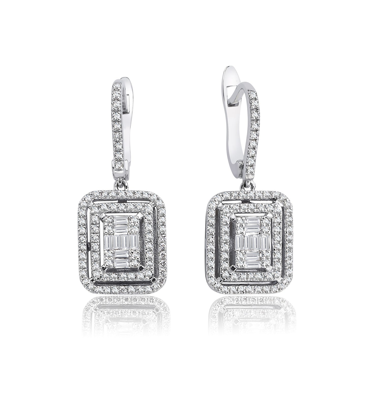 Cercei MD50553 din aur alb 14k forma dreptunghi cu diamante - Bijuterii LA ROSA
