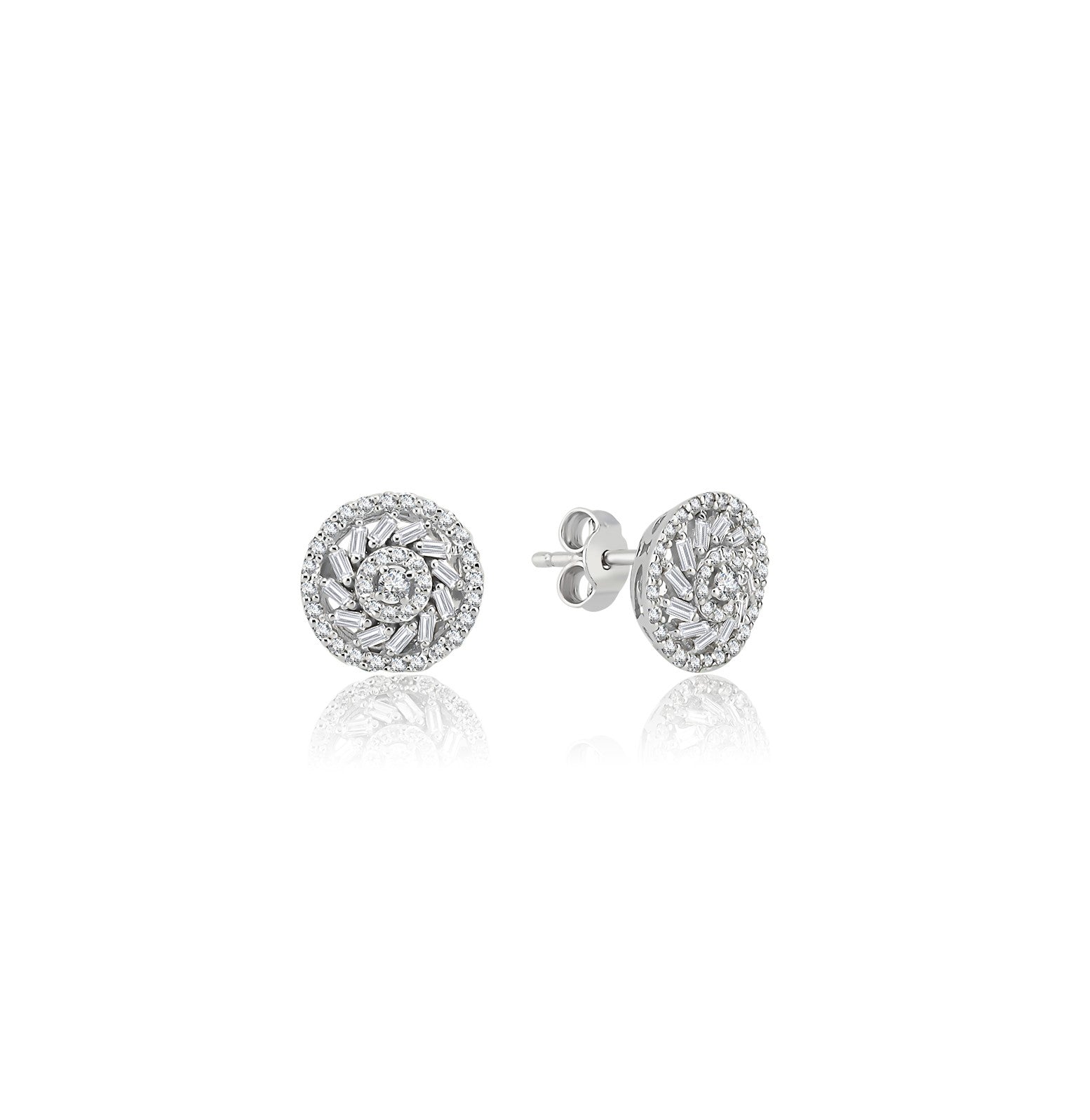 Cercei MD54539 din aur alb 14k forma rotunda cu diamante baguette - Bijuterii LA ROSA
