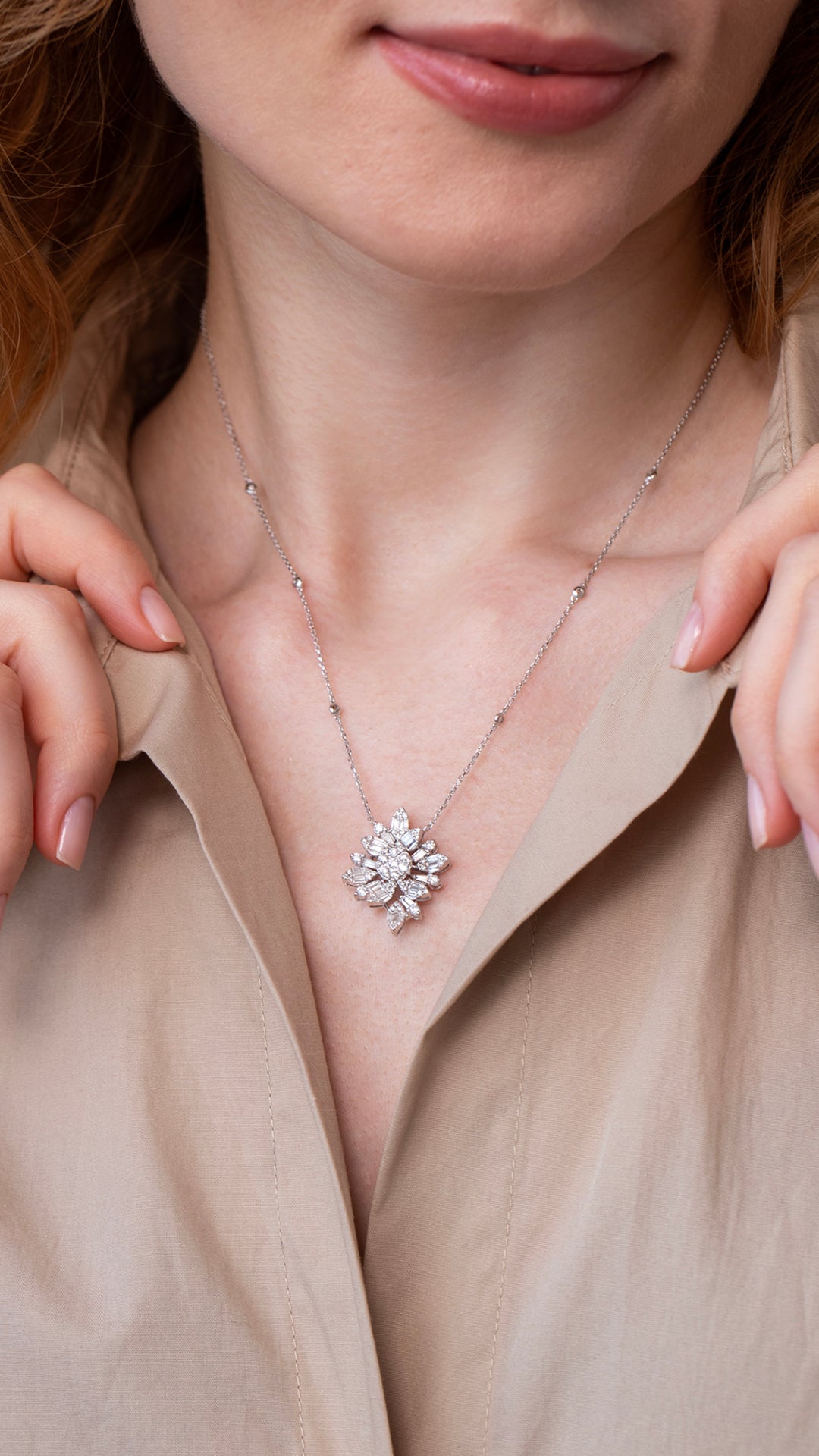 Colier CN0227M din aur alb 14k cu diamante - Bijuterii LA ROSA