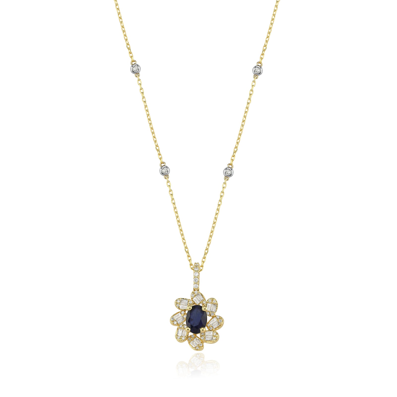 Colier CN0547M din aur galben 14k cu diamante si safir - Bijuterii LA ROSA
