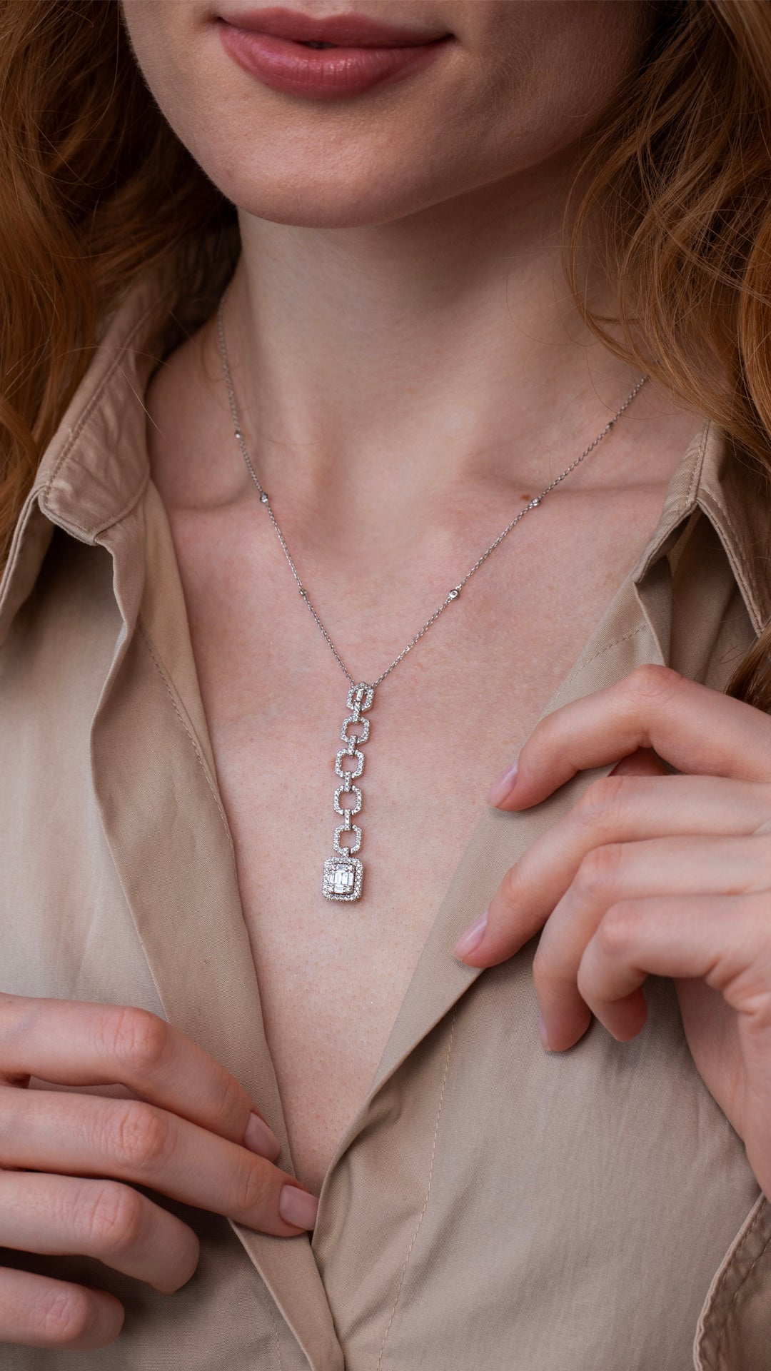Colier CN0630M din aur alb 14k cu diamante - Bijuterii LA ROSA