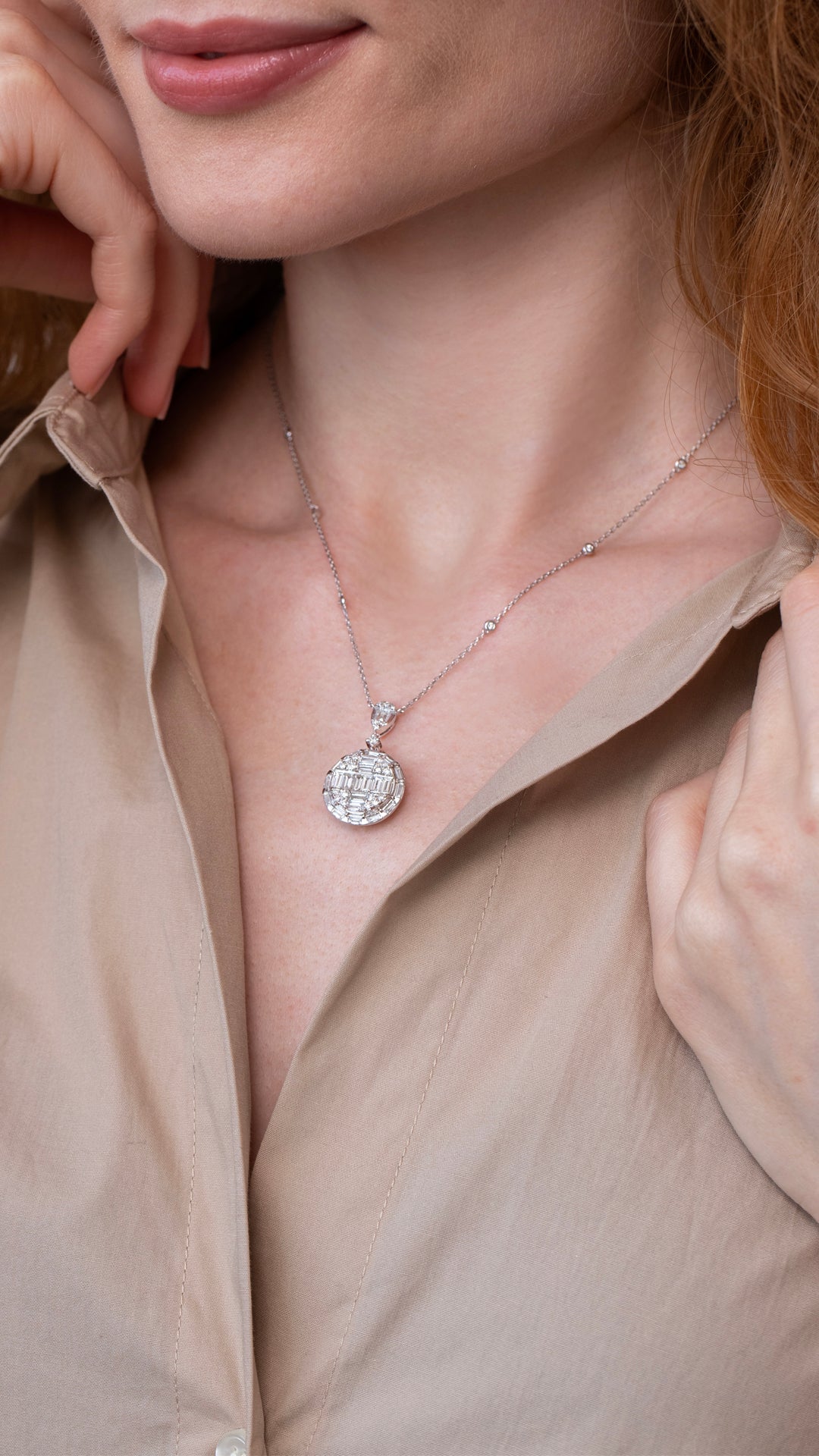 Colier CN0951M din aur alb 14k cu diamante - Bijuterii LA ROSA