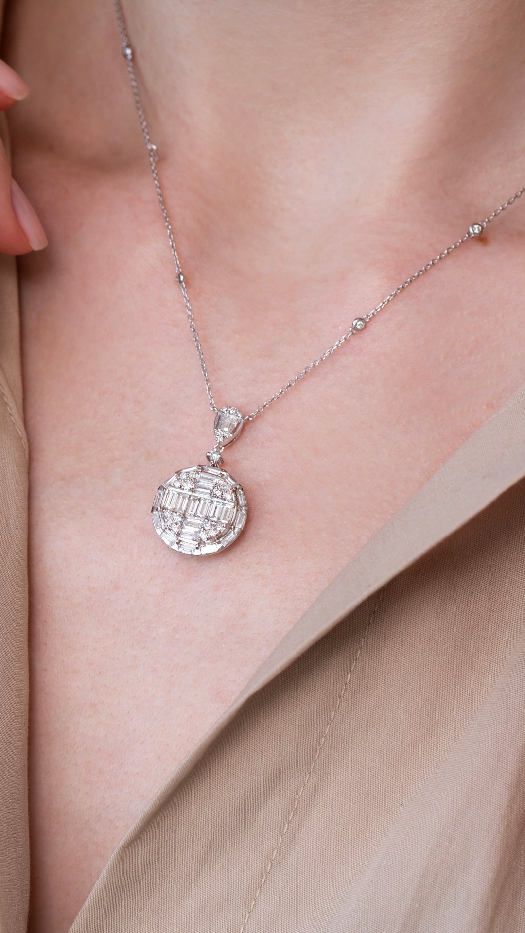 Colier CN0951M din aur alb 14k cu diamante - Bijuterii LA ROSA