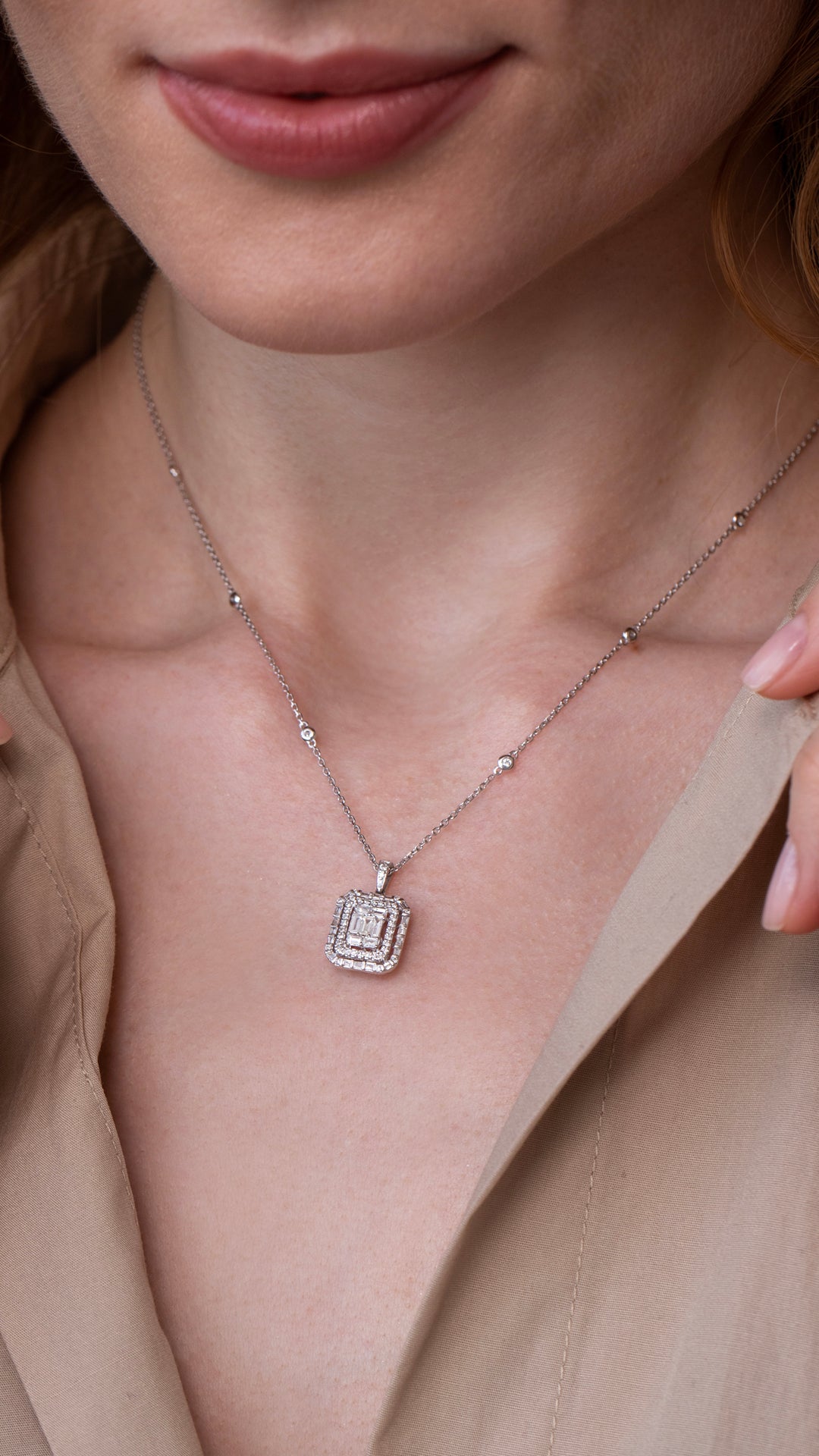 Colier CN1095M din aur alb 14k cu diamante - Bijuterii LA ROSA