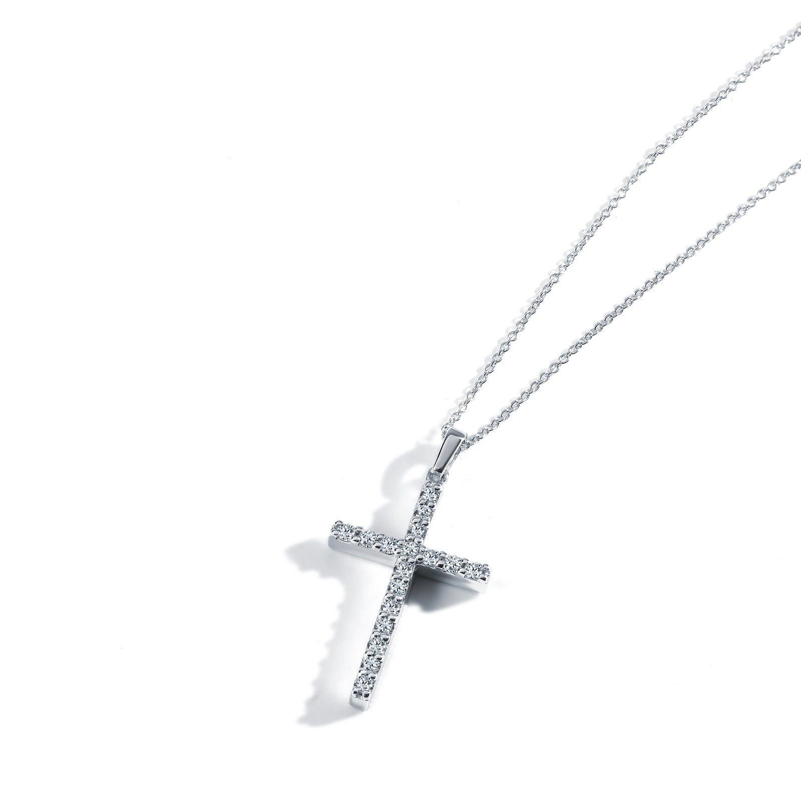 Colier CR0012 din aur alb 14k cu diamante forma cruce - Bijuterii LA ROSA