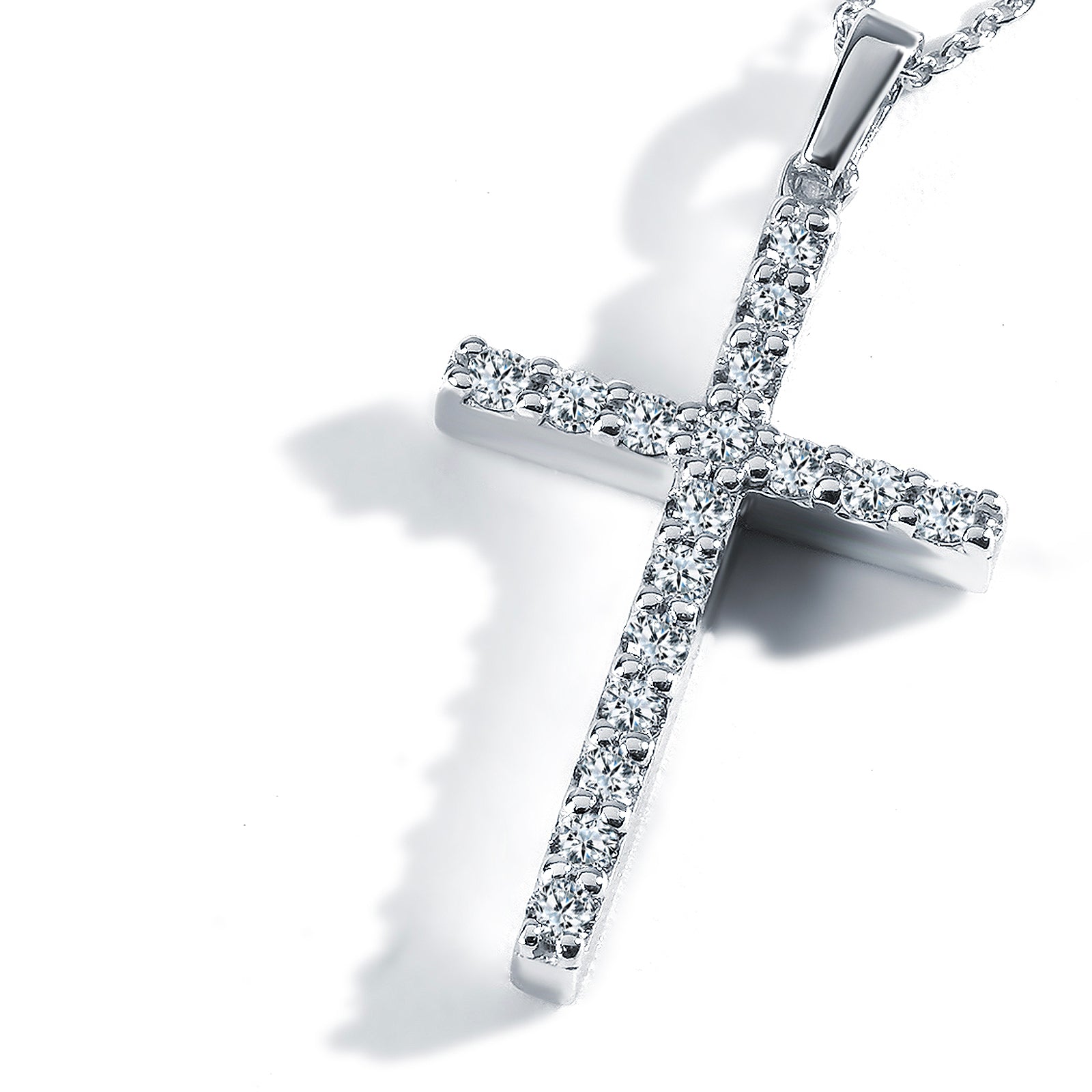 Colier CR0012 din aur alb 14k cu diamante forma cruce - Bijuterii LA ROSA