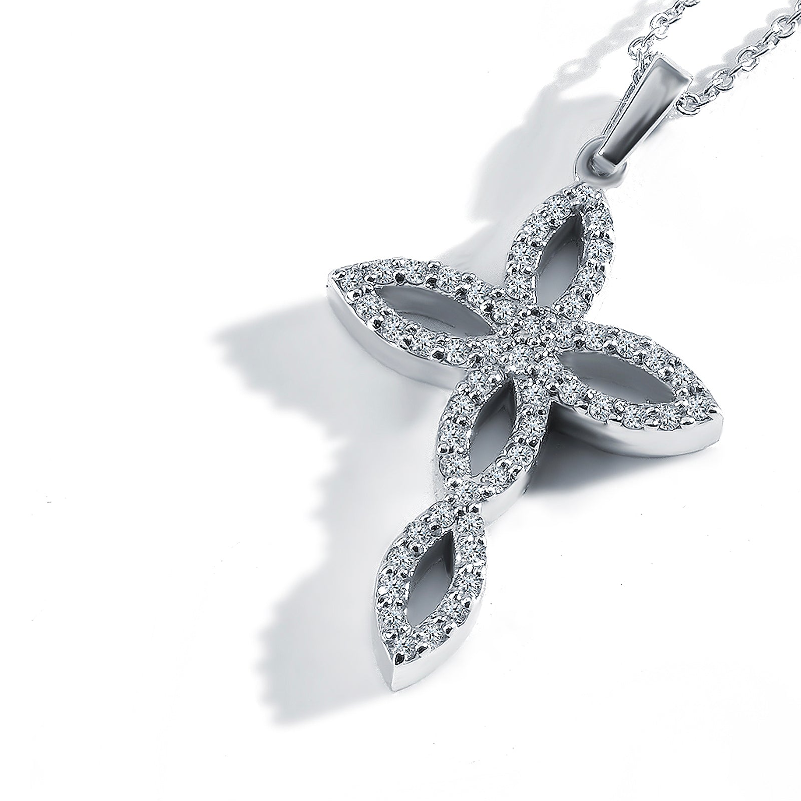 Colier CR0013 din aur alb cu diamante forma cruce - Bijuterii LA ROSA
