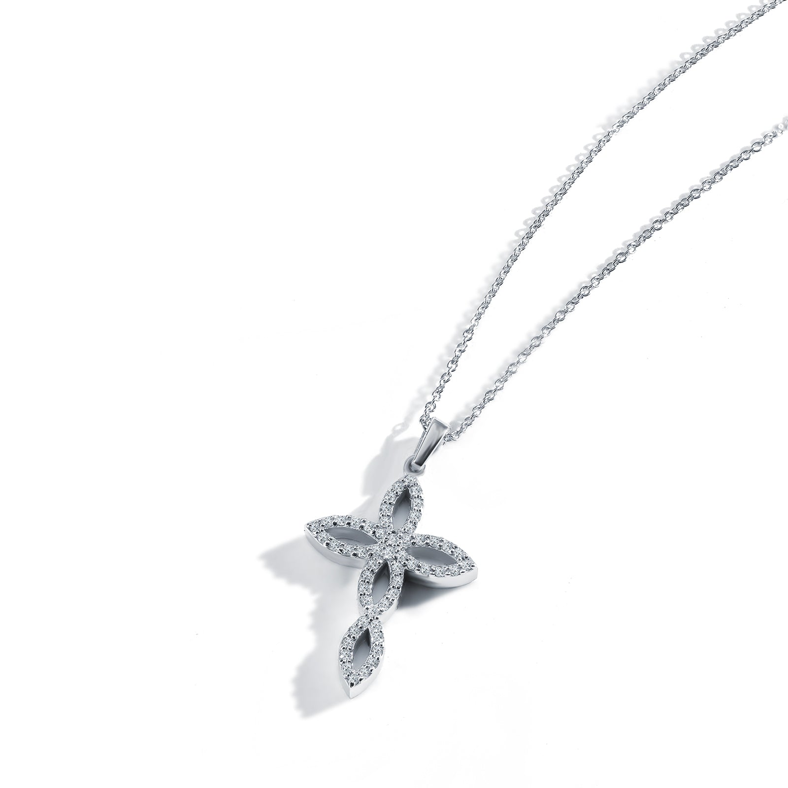 Colier CR0013 din aur alb cu diamante forma cruce - Bijuterii LA ROSA