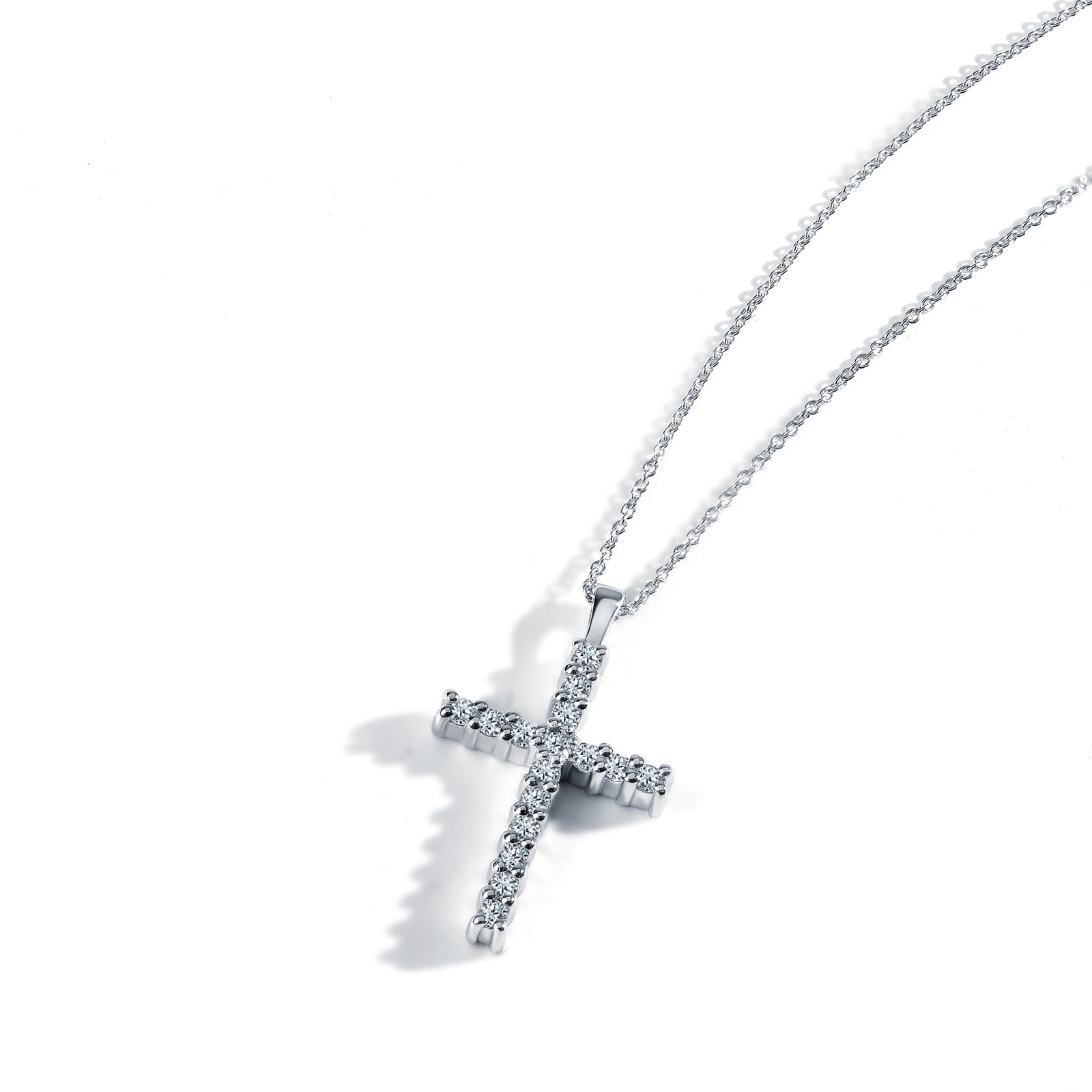 Colier CR0020 din aur alb 14k cu diamante forma cruce - Bijuterii LA ROSA