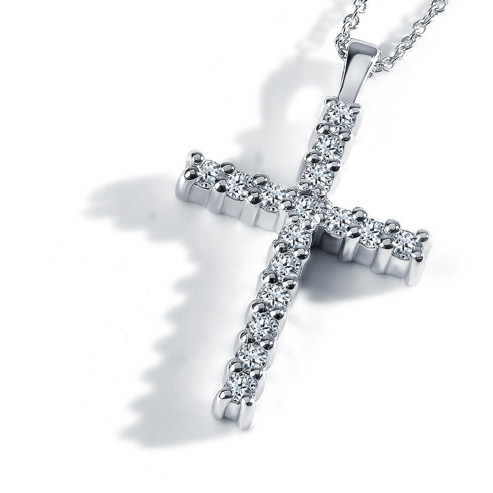 Colier CR0020 din aur alb 14k cu diamante forma cruce - Bijuterii LA ROSA