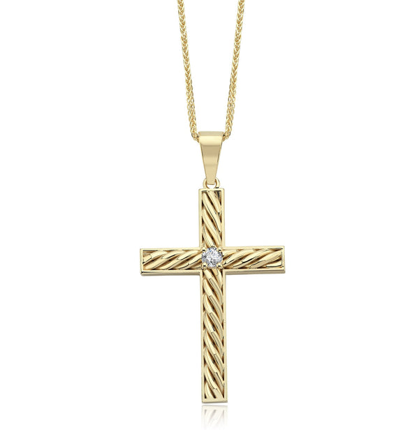 Colier CR0022 forma cruce din aur galben 14k cu diamant rotund - Bijuterii LA ROSA