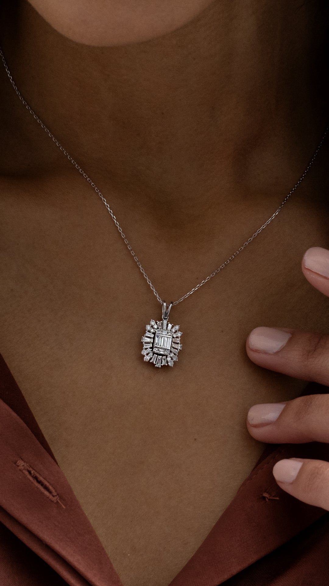 Colier MD26162 din aur alb 14k cu diamante baguette - Bijuterii LA ROSA