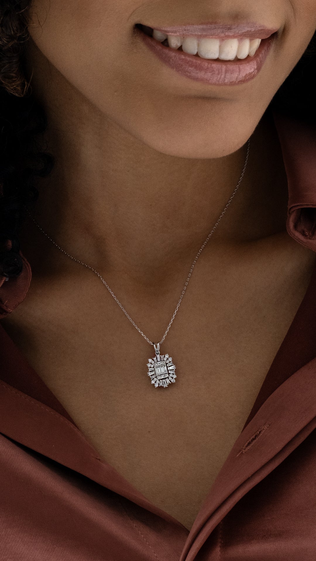 Colier MD26162 din aur alb 14k cu diamante baguette - Bijuterii LA ROSA