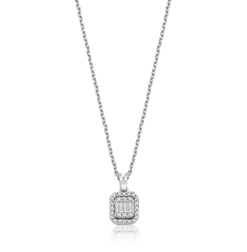 Colier MD30615 din aur alb 14k forma dreptunghi cu diamante - Bijuterii LA ROSA