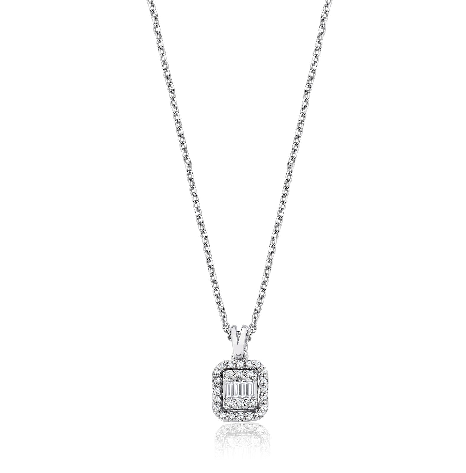 Colier MD30619 din aur alb 14k cu pandant dreptunghi si diamante - Bijuterii LA ROSA