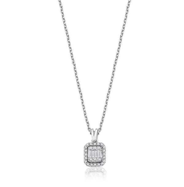 Colier MD30619 din aur alb 14k cu pandant dreptunghi si diamante - Bijuterii LA ROSA