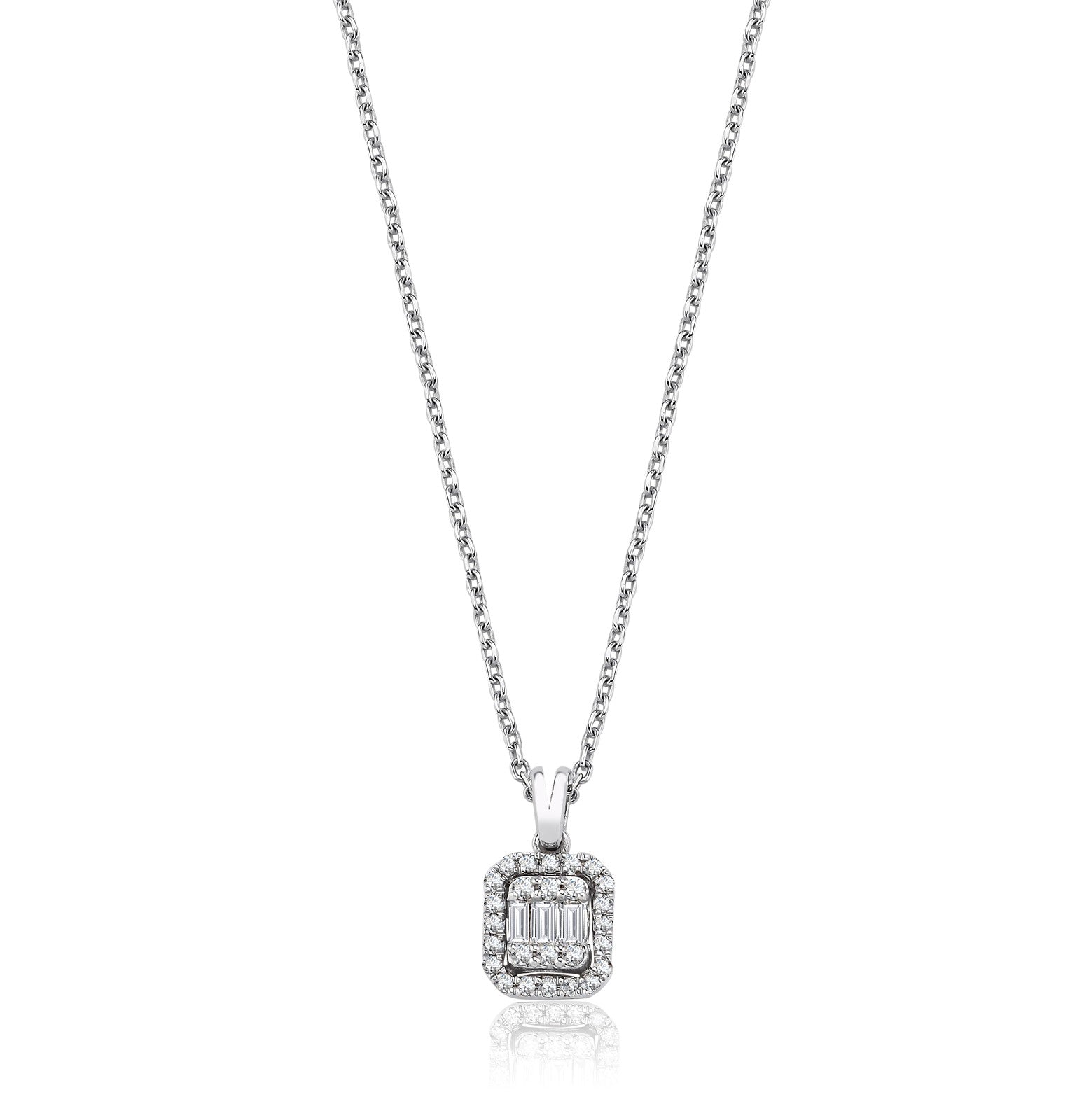 Colier MD31048 din aur alb 14k cu pandant dreptunghi si diamante - Bijuterii LA ROSA