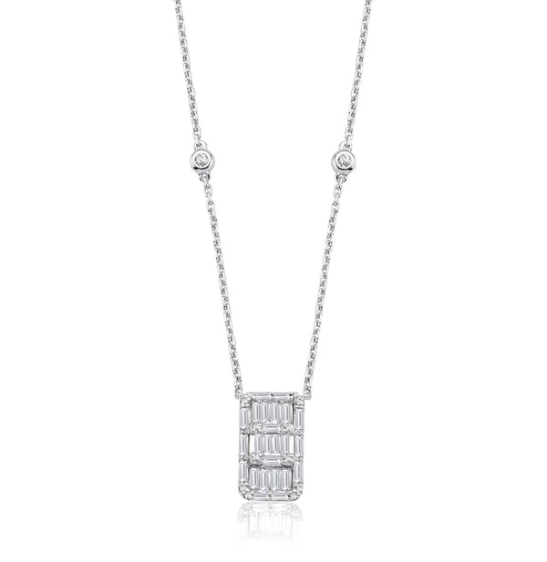 Colier MD47121 din aur alb 14k foma dreptunghi cu diamante - Bijuterii LA ROSA