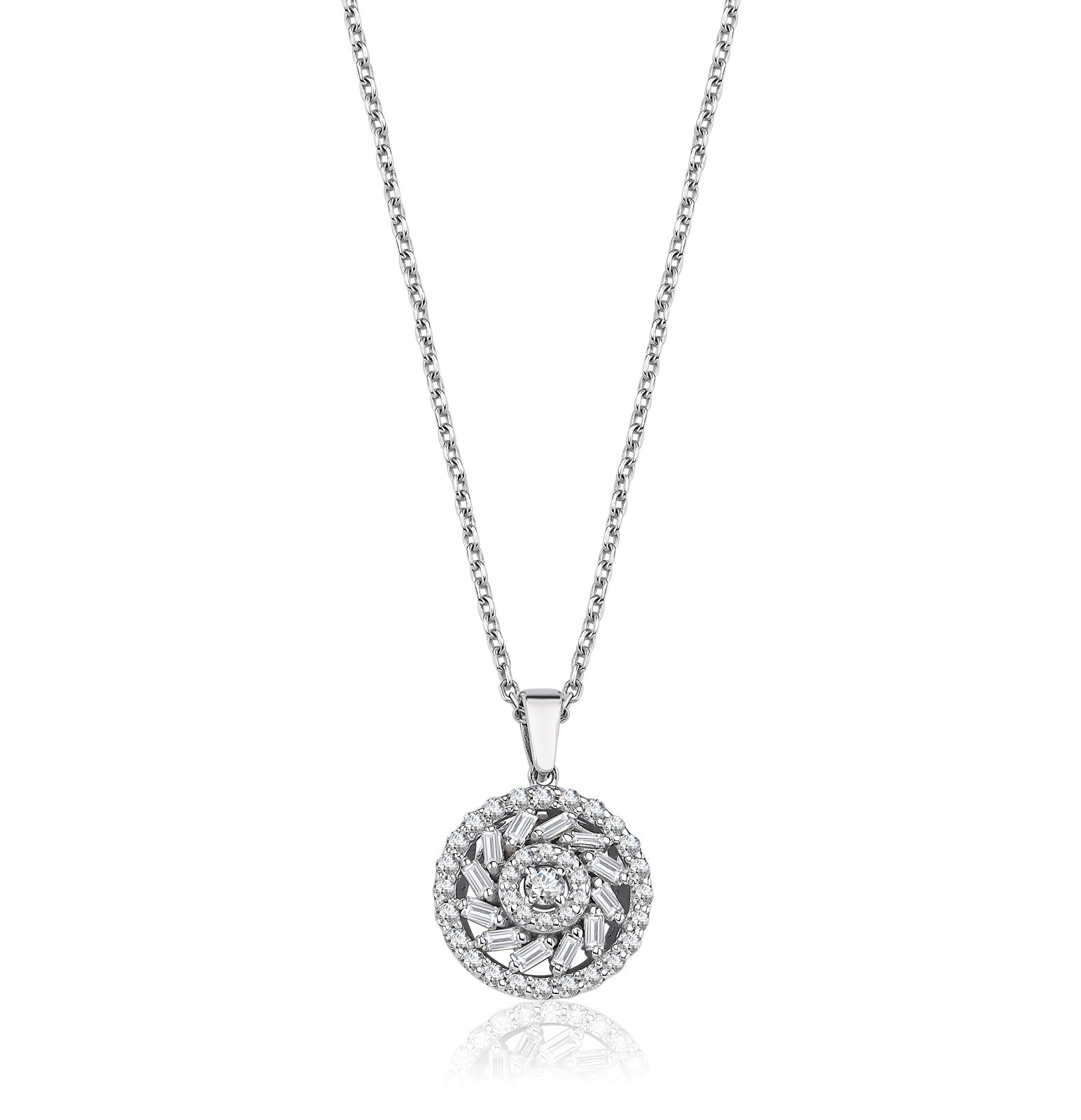 Colier MD54529 din aur alb 14k forma rotunda cu diamante baguette - Bijuterii LA ROSA
