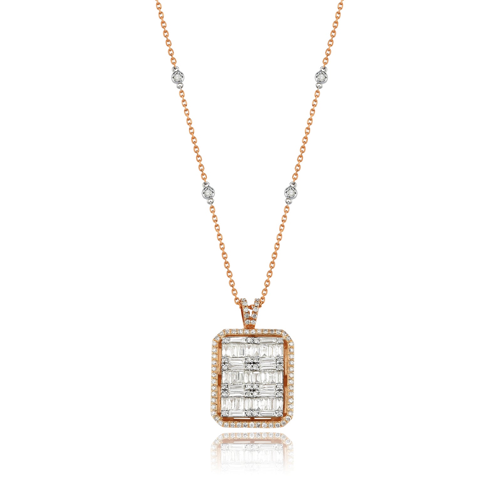 Colier MR0587M din aur roz 14k cu diamante bagheta - Bijuterii LA ROSA