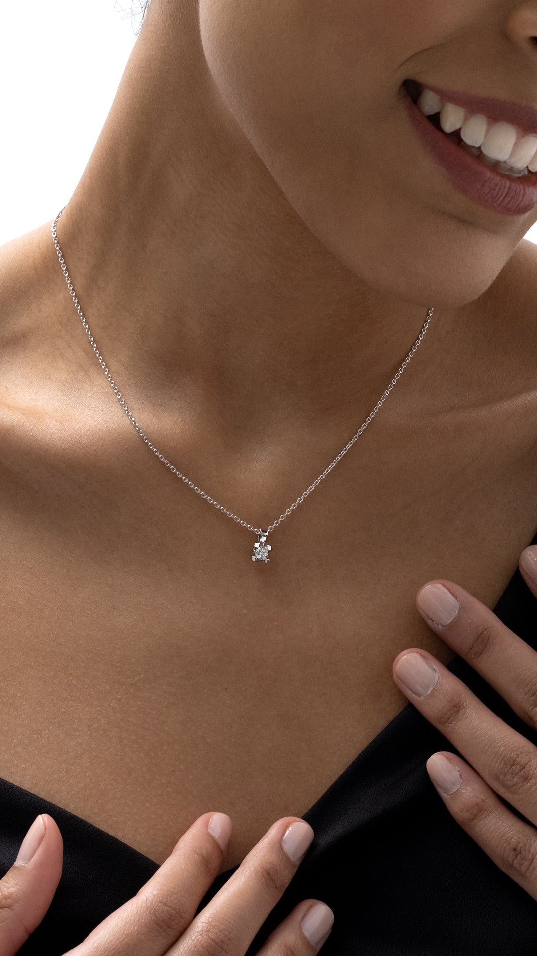 Colier TK0937M-0.30 din aur alb 14k cu diamant rotund - Bijuterii LA ROSA