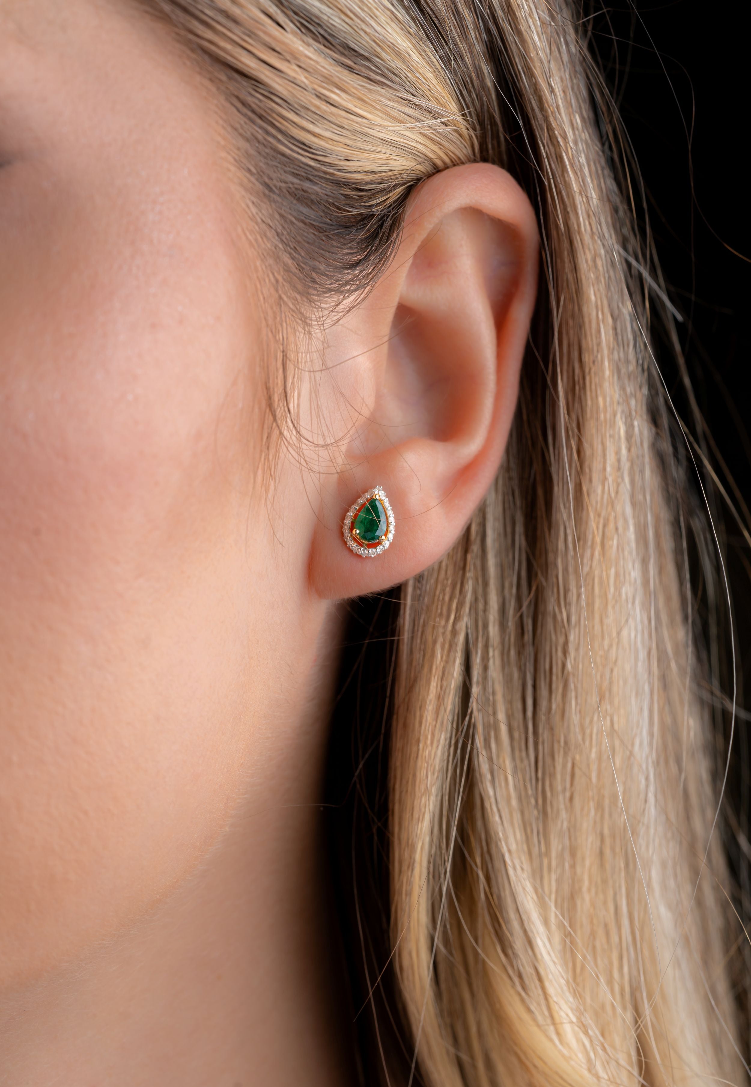 Cercei para E001753 aur galben 14k cu smarald 0.79ct si diamante naturale 0.42ct