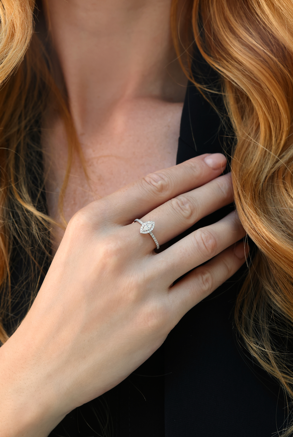 INEL R006175 DIN AUR ALB 14K CU DIAMANT MARQUISE - Bijuterii LA ROSA