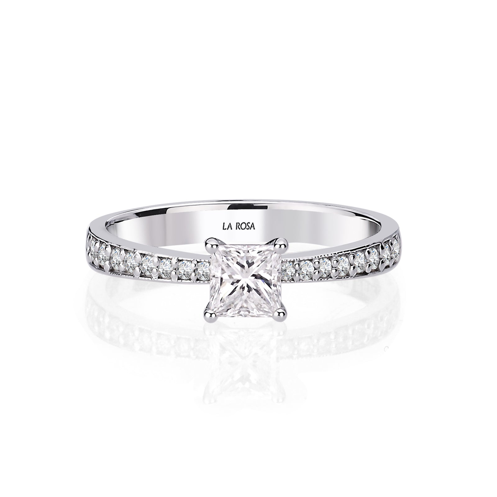 INEL DE LOGODNA LRY607 DIN AUR ALB 18K CU DIAMANT PRINCESS CUT - Bijuterii LA ROSA